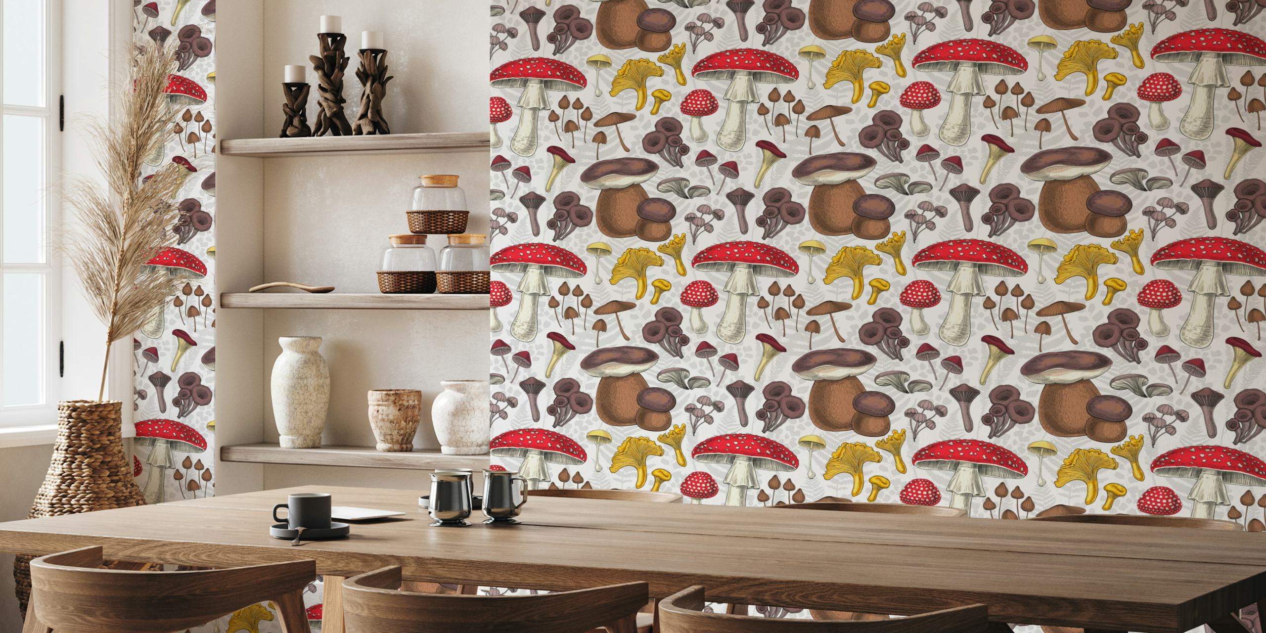 Wild mushrooms wallpaper in a room