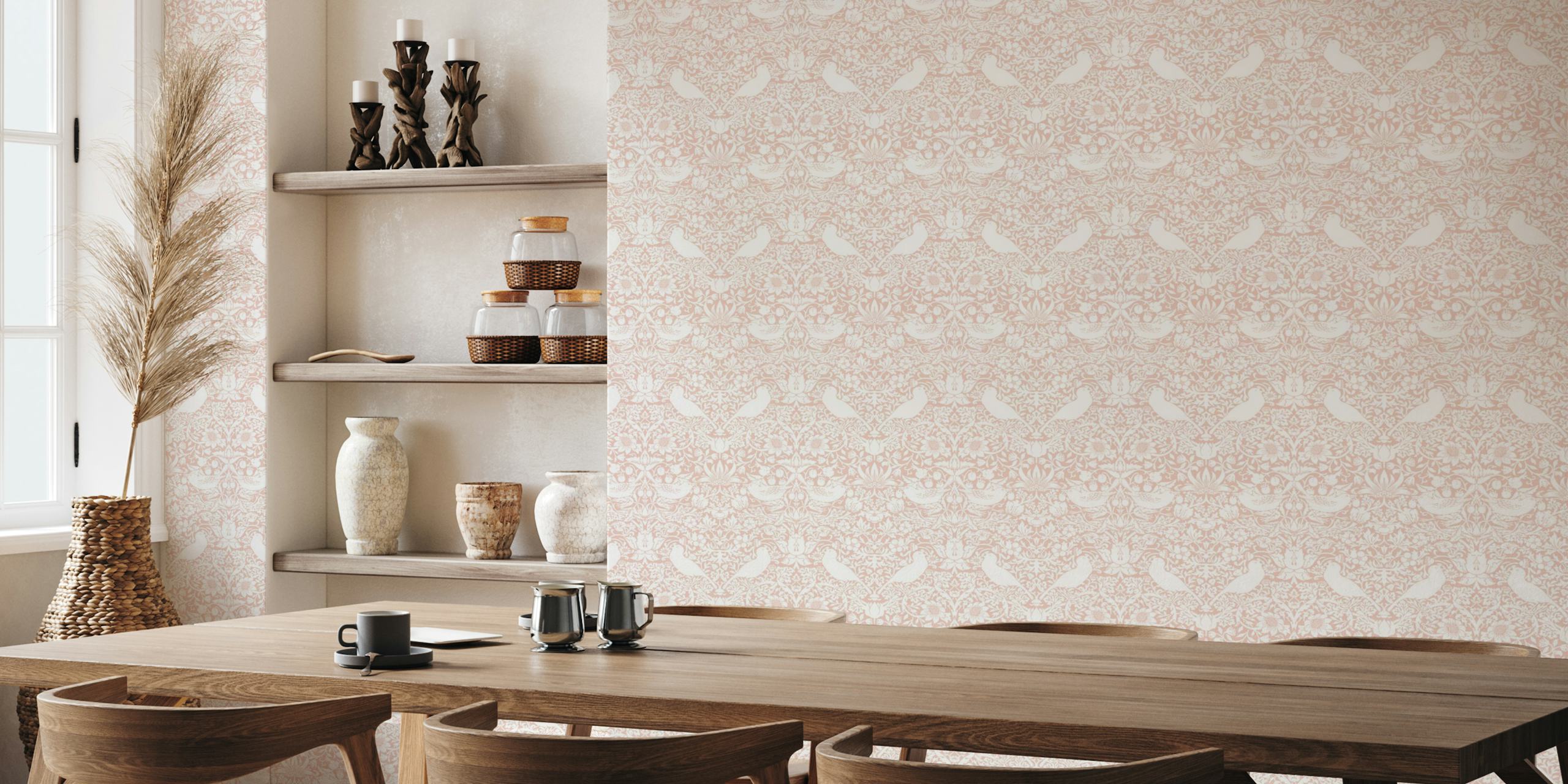 White And Blush Strawberry Thief Tapetdesign