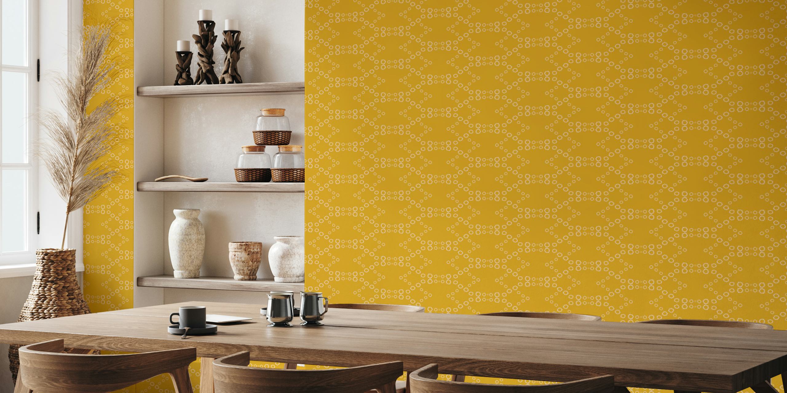 Mustard background with white circular dot patterns wallpaper