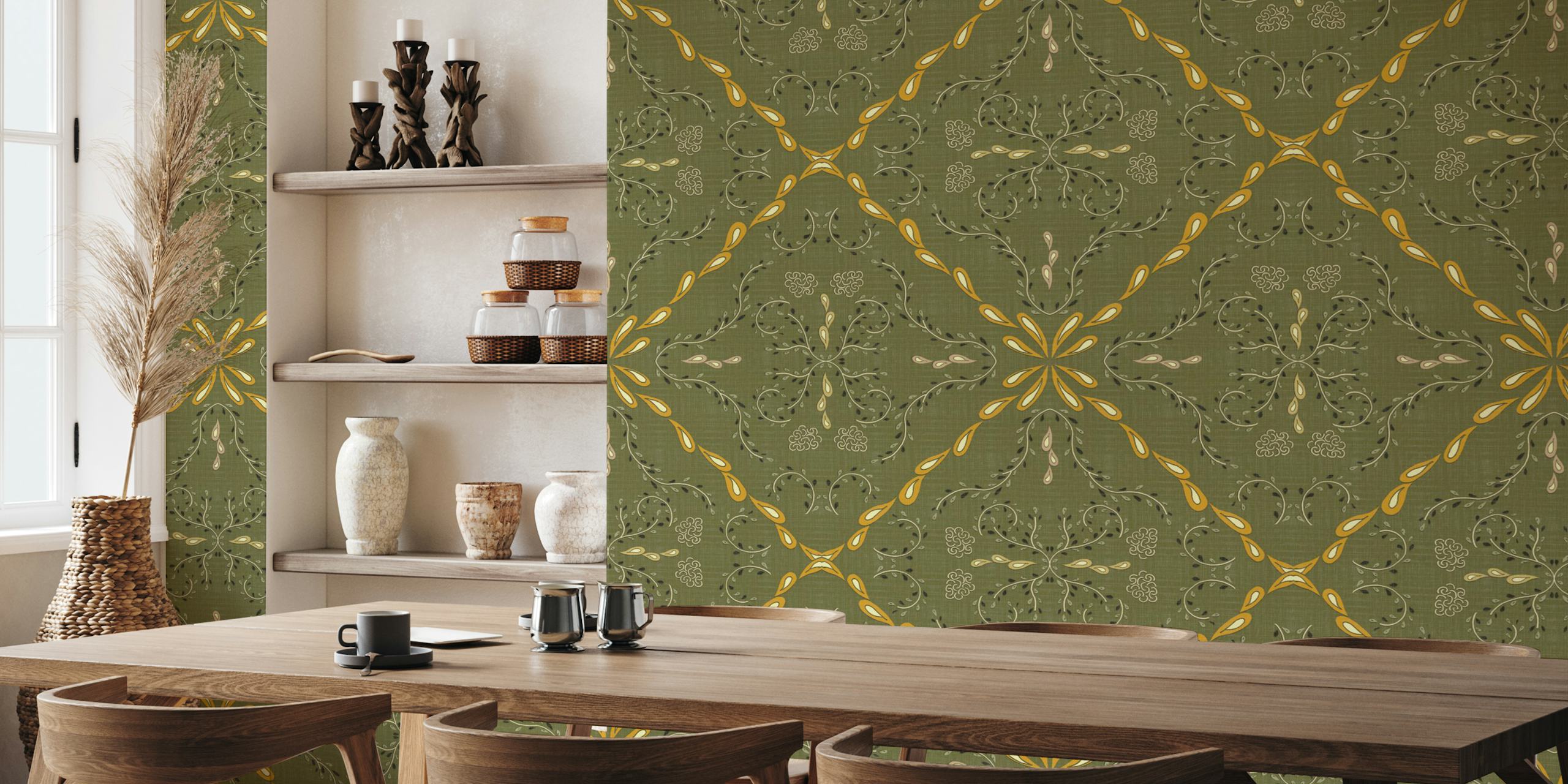 Vintage Floral Tiles tapet i et rom