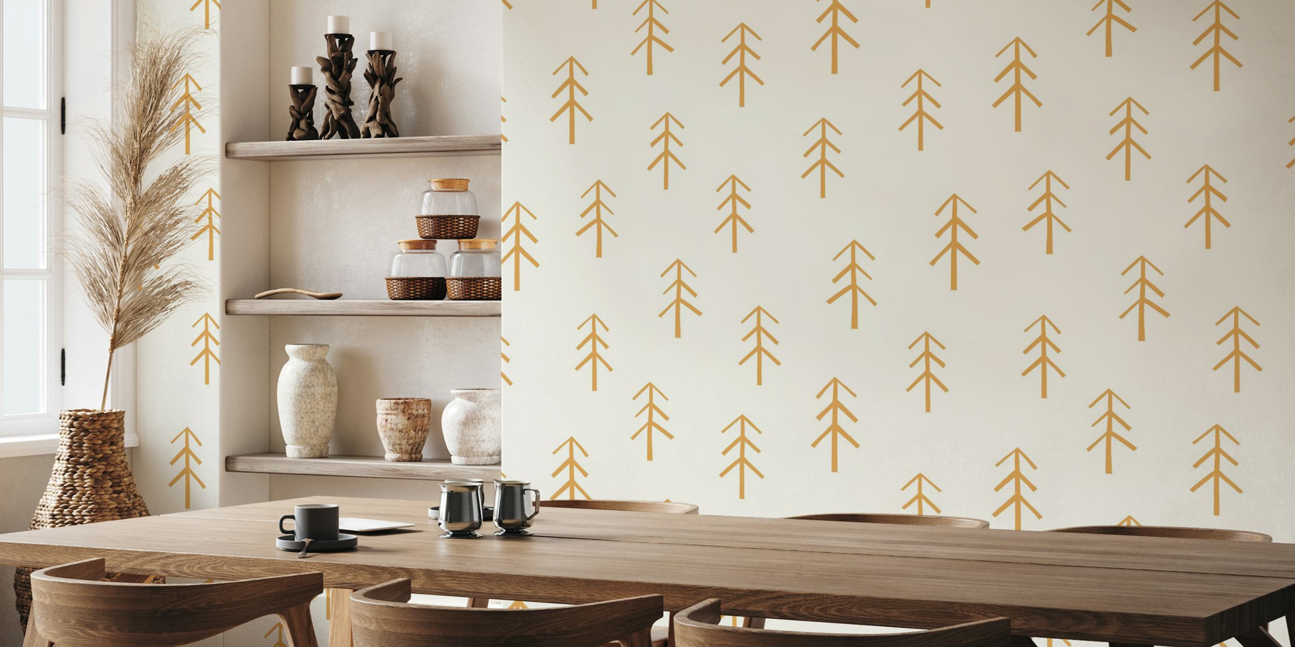 Yellow and beige tree pattern wallpaper