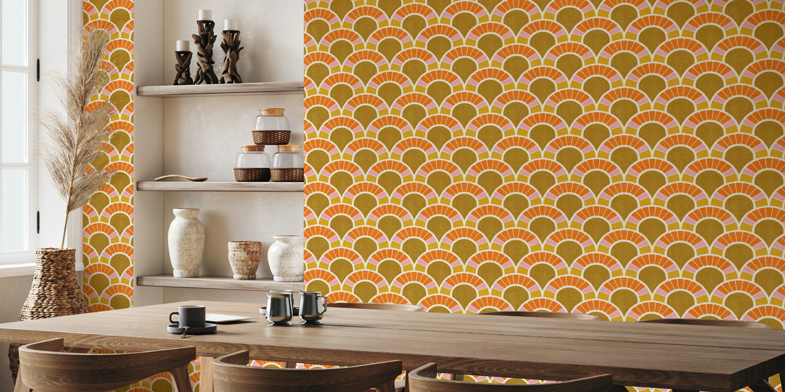 Miramar gold wallpaper pattern in a room