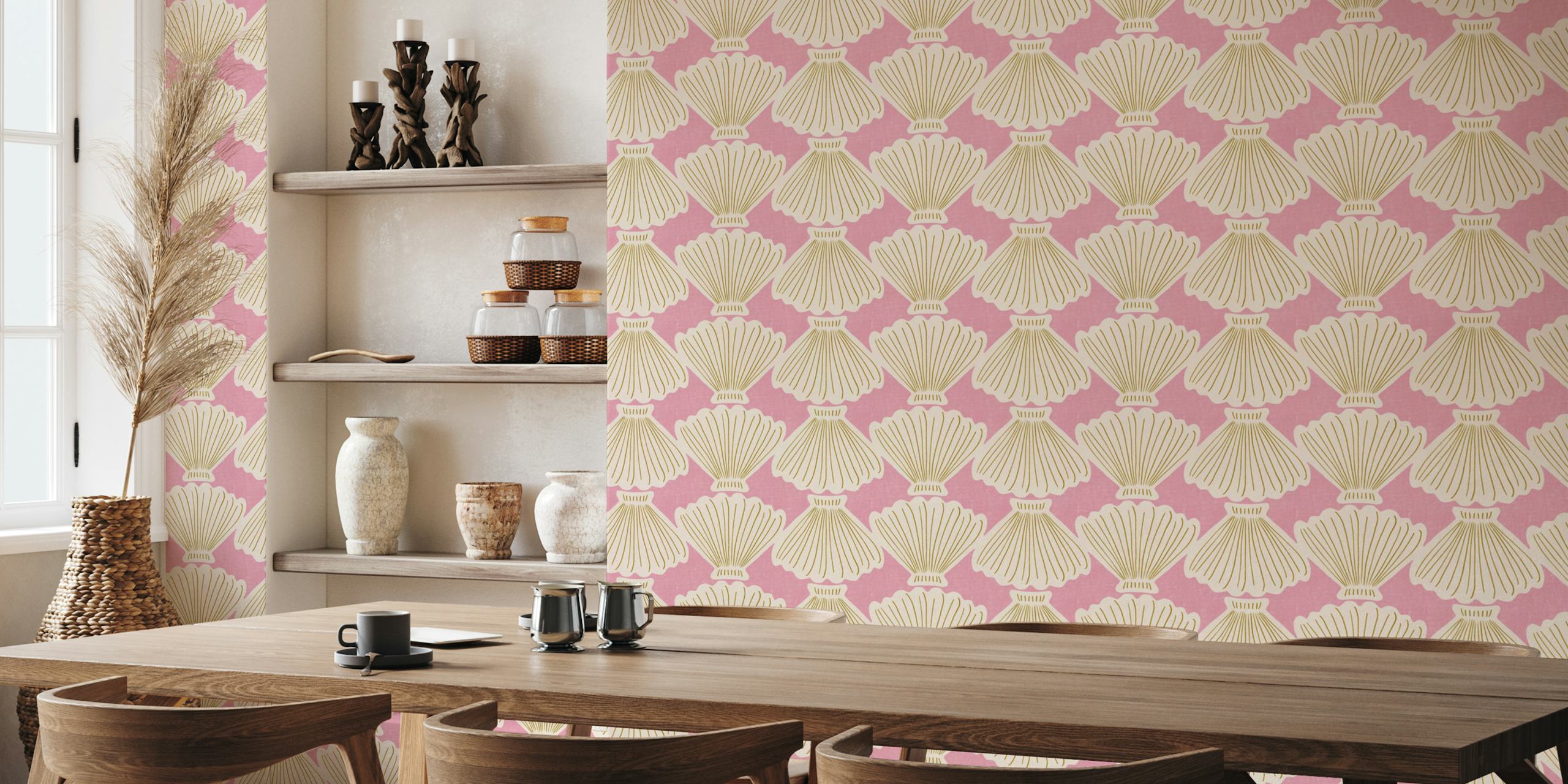 Pink and cream shell patterns wallpaper