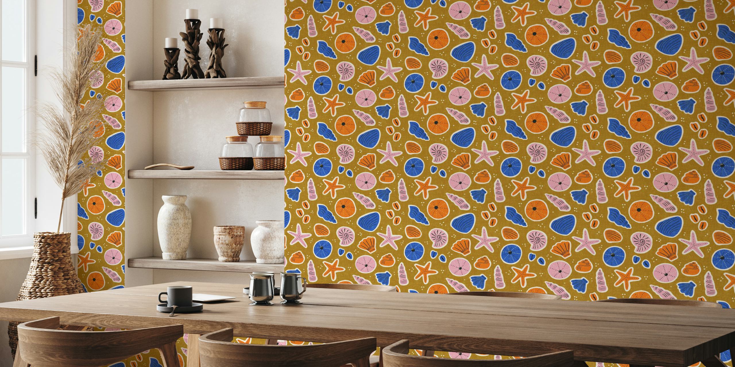 Design de papel de parede Vero em dourado e laranja