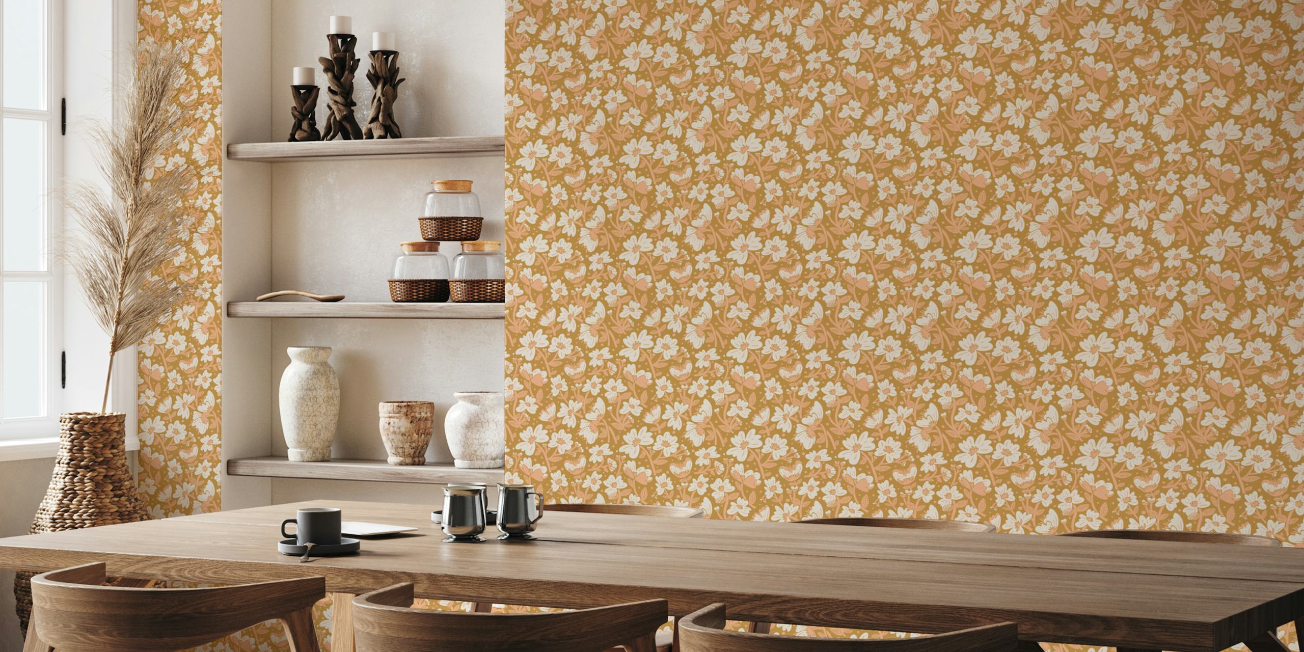 Diseño de papel tapiz floral en un entorno de habitación