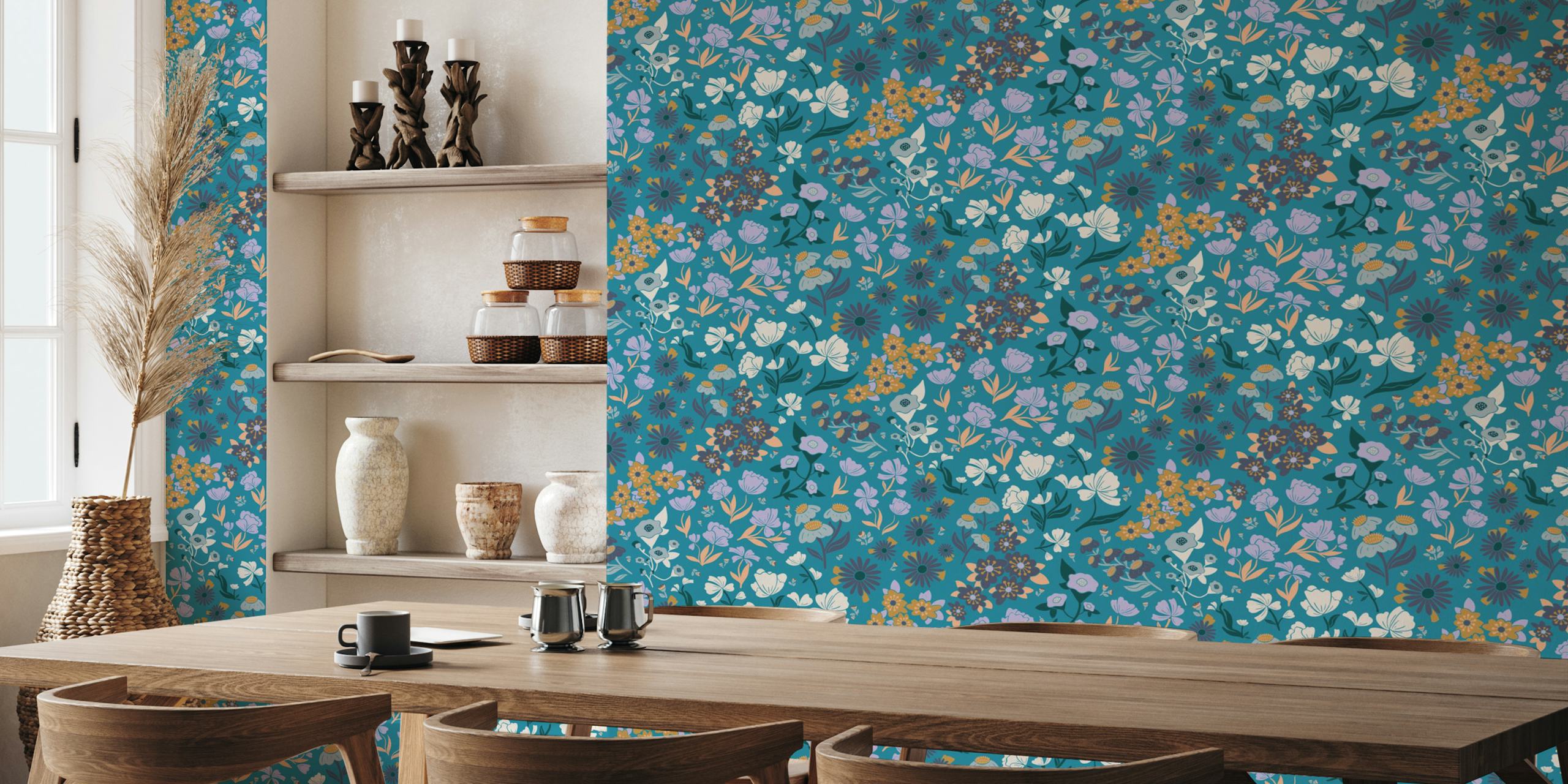 Fleurs Teal Blue dans une pièce