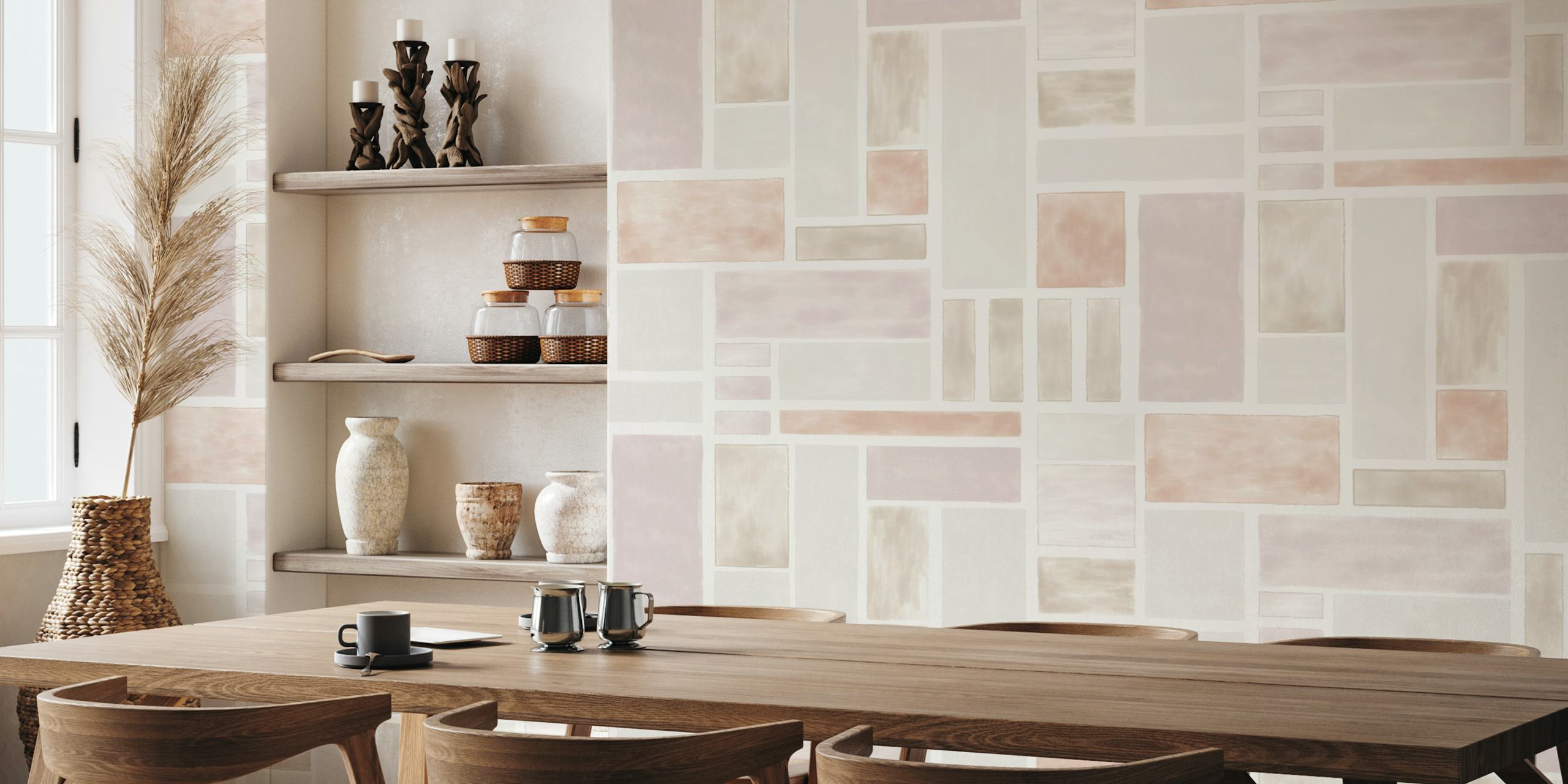 Watercolor tile mosaic wallpaper dans une pièce