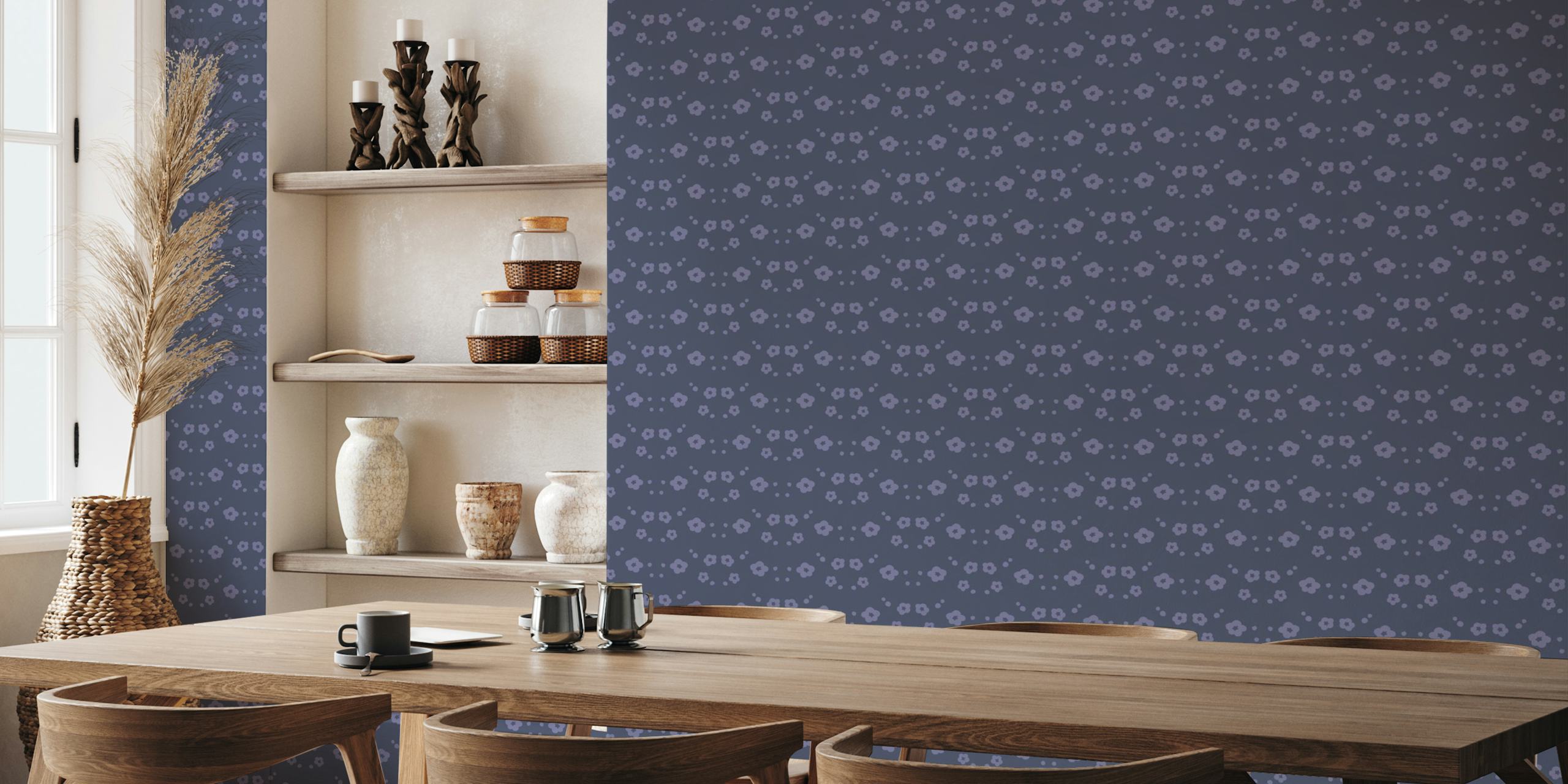 Ballet of Blooms denim floral wallpaper