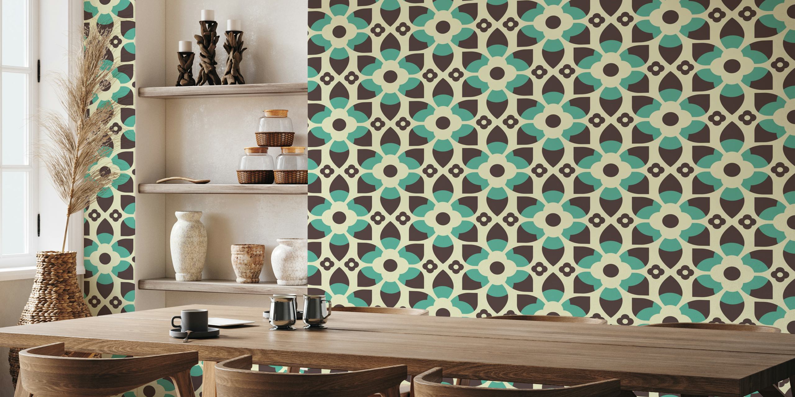 Retro floral pattern wallpaper in green