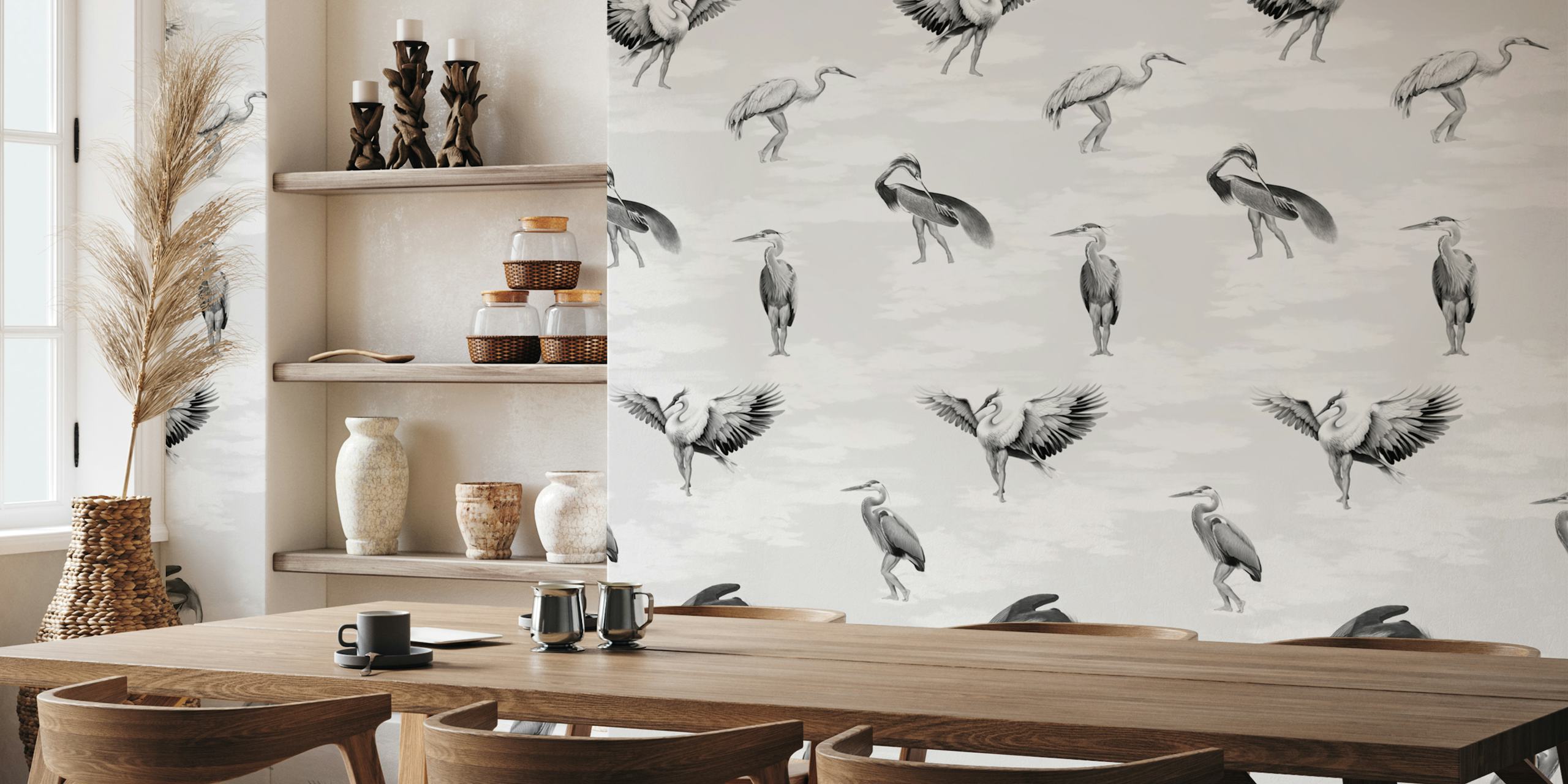 Crane Bird-boys grey wallpaper in a room