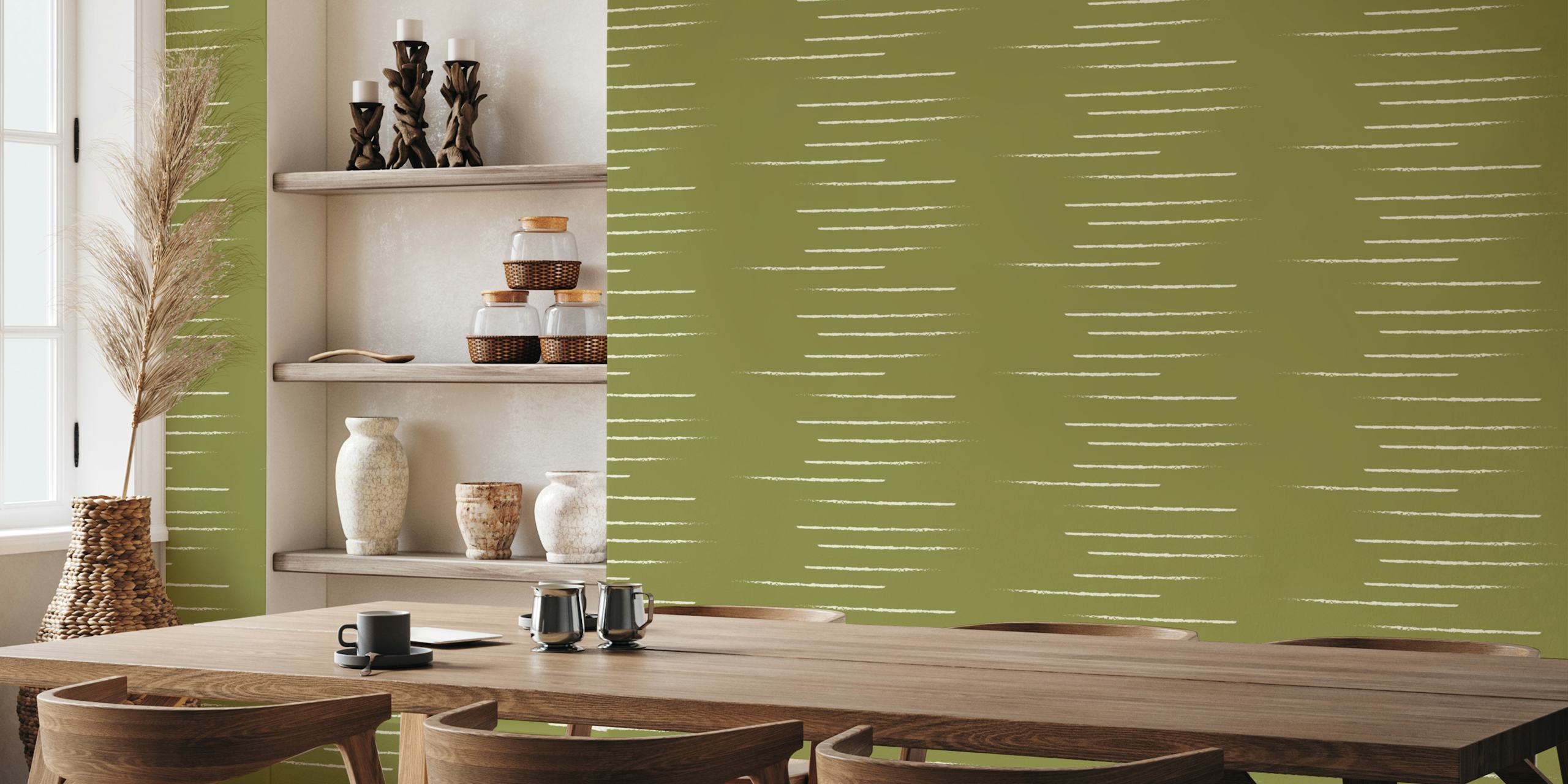 Warm Minimalism Stripe Artichoke Beige wallpaper in a room