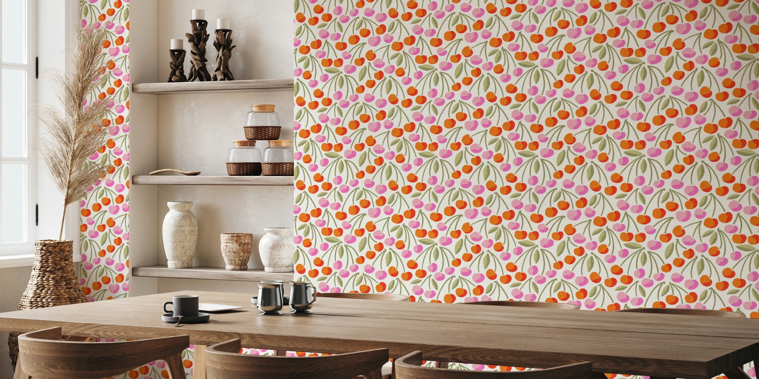 Cherry illustrations on a light background wall mural