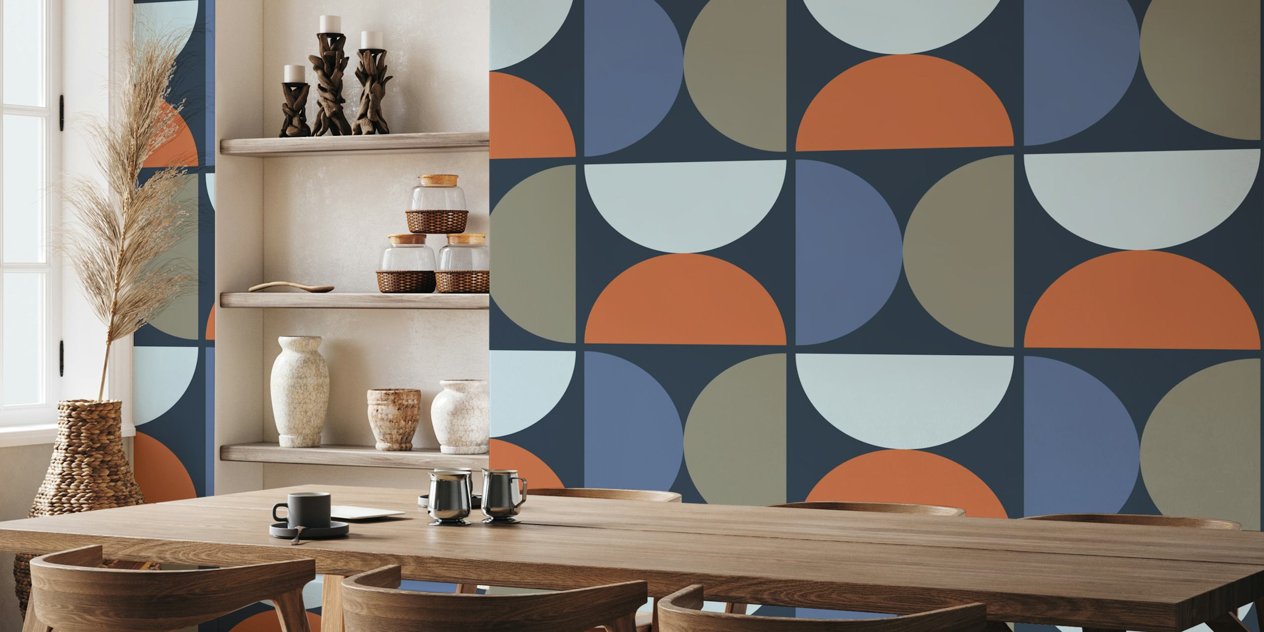 Semicircles 1 - Blue Nova papel pintado en una habitación