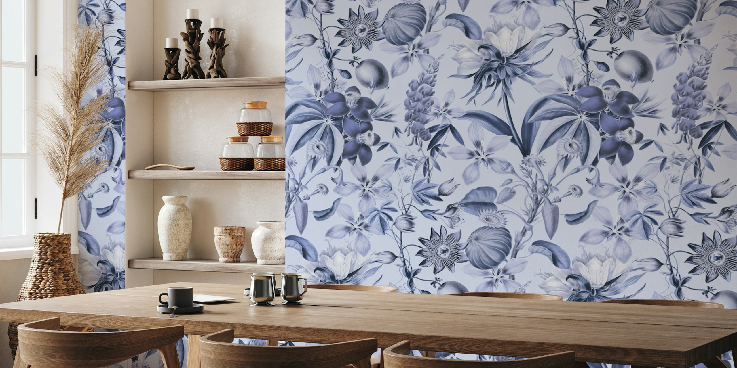 Tropical Bloom Serenade Exotic Florals Blue wallpaper