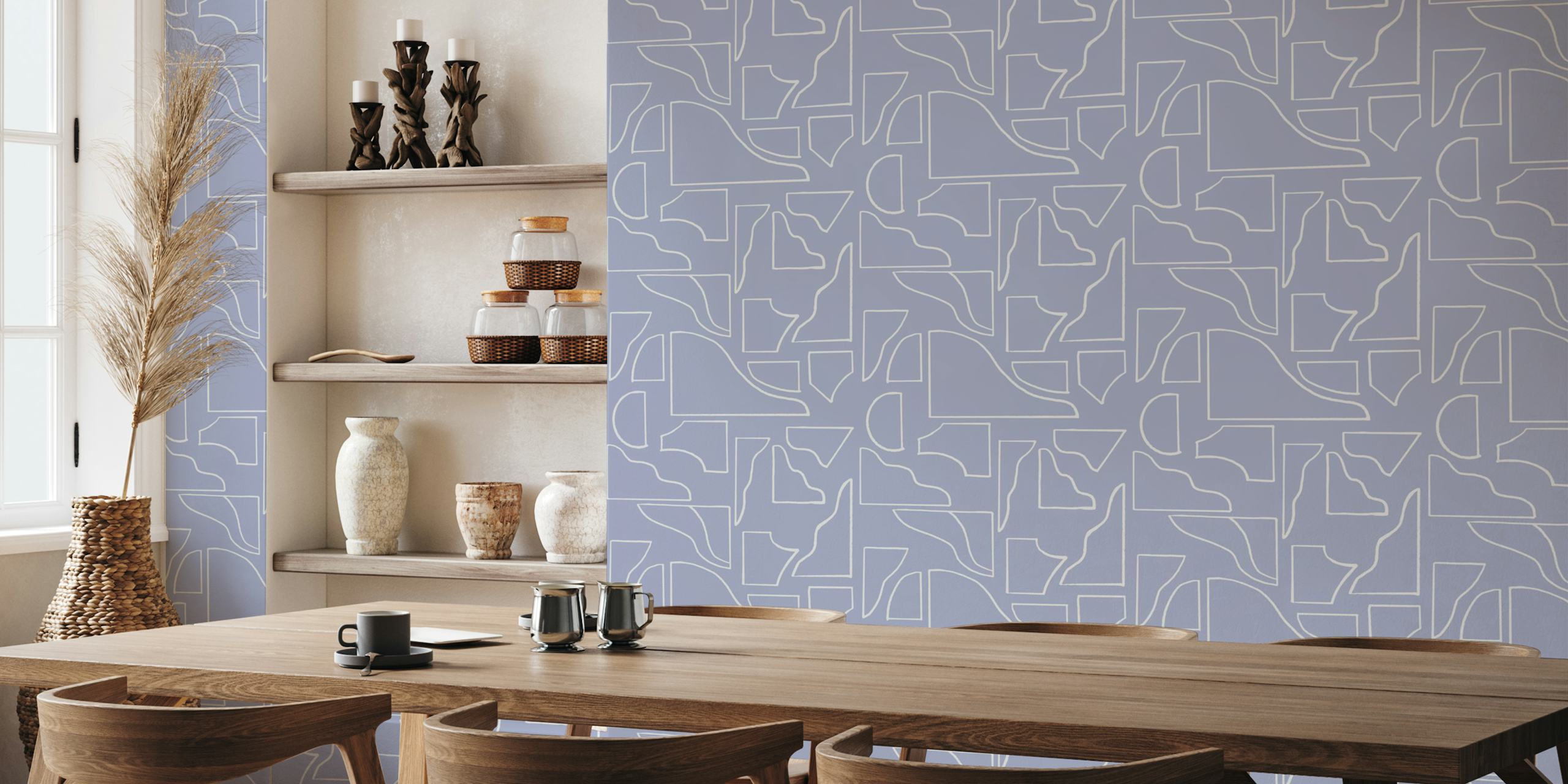 Organic shapes pattern wallpaper in a room