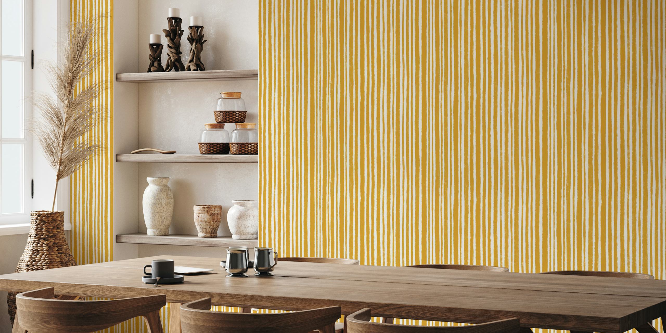 Mustard Yellow Vertical Striped Wallpaper