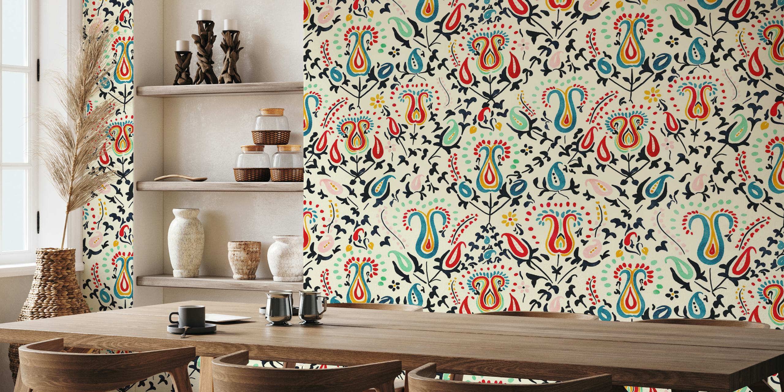 Enchanted Suzani Garden wall mural with colorful floral and ornamental patterns