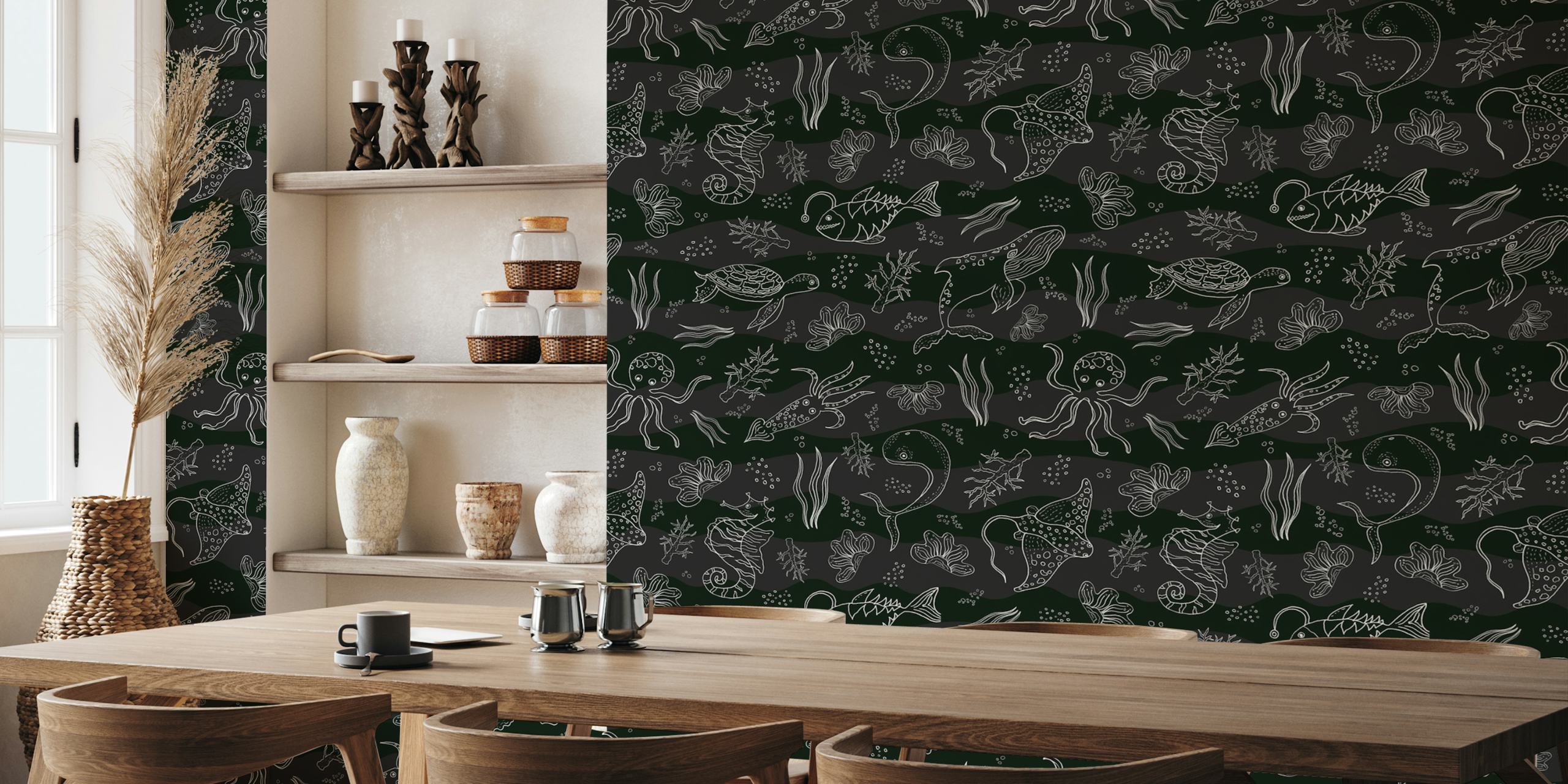 Ocean Life Dark wallpaper in a room