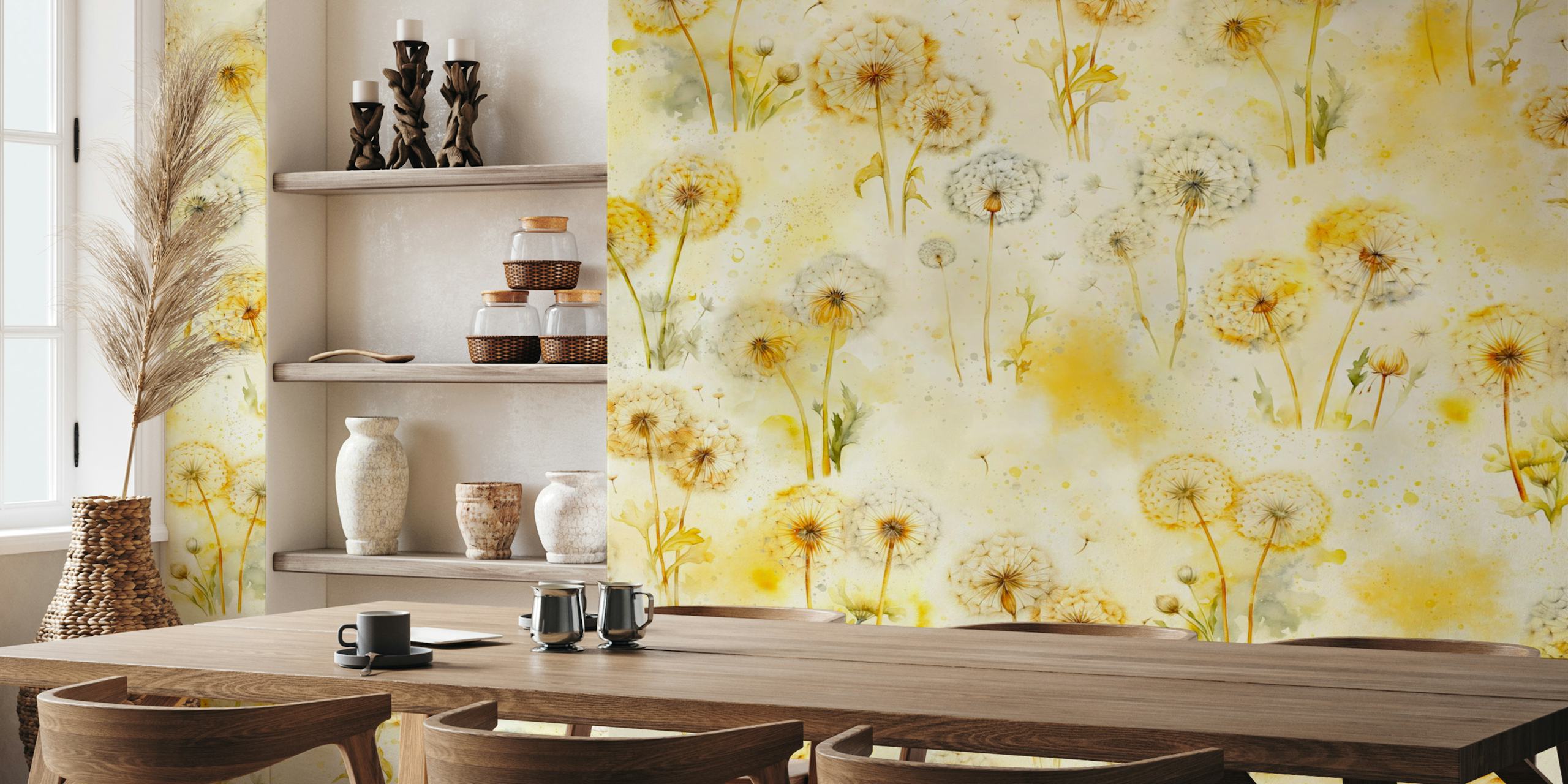 Dandelion wall mural with yellow and beige tones on happywall.com