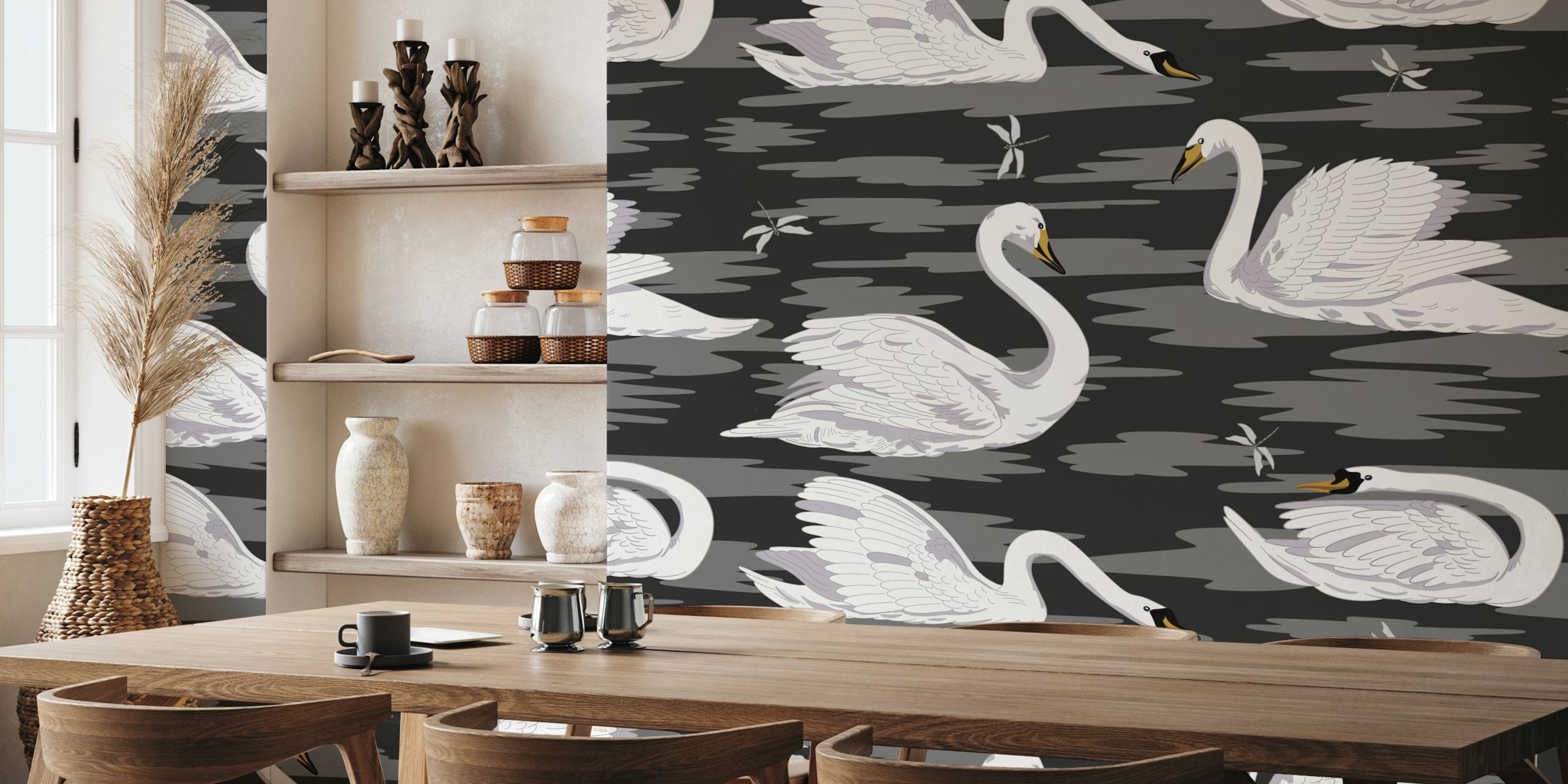 Conception de papier peint White Swans 9 dans une pièce