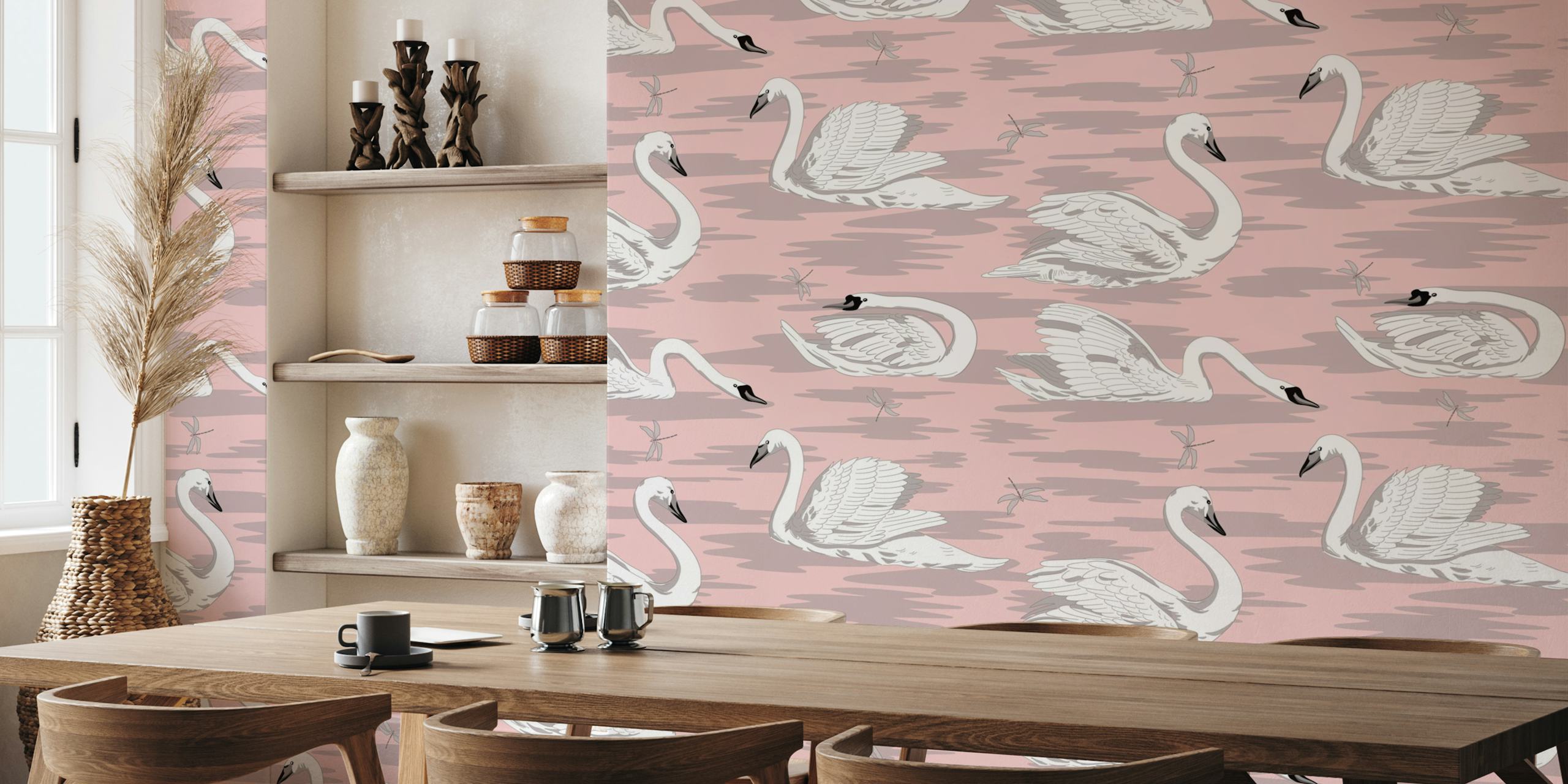 Elegantes Tapetdesign mit White Swans
