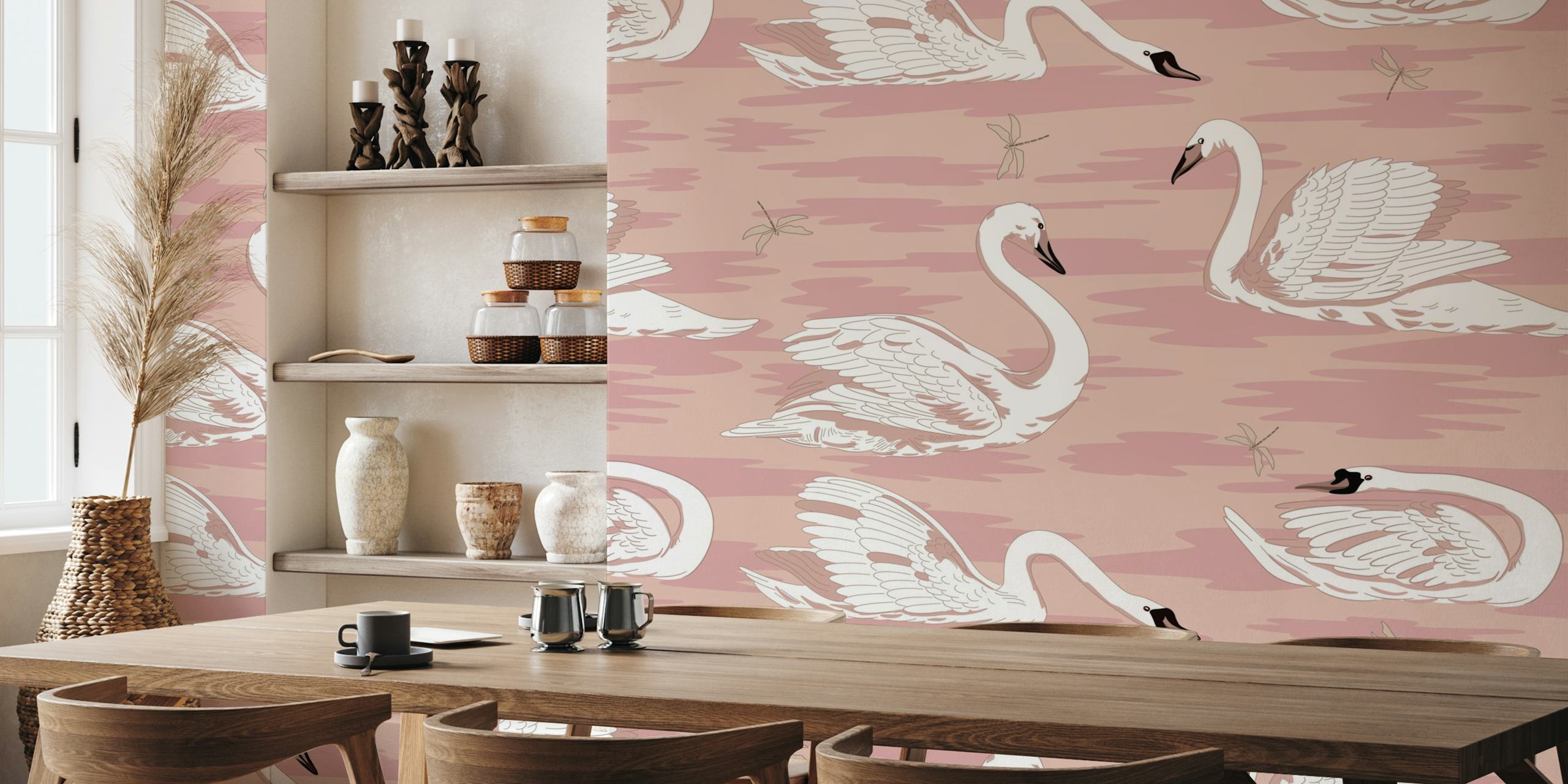 Elegant white swans wallpaper design