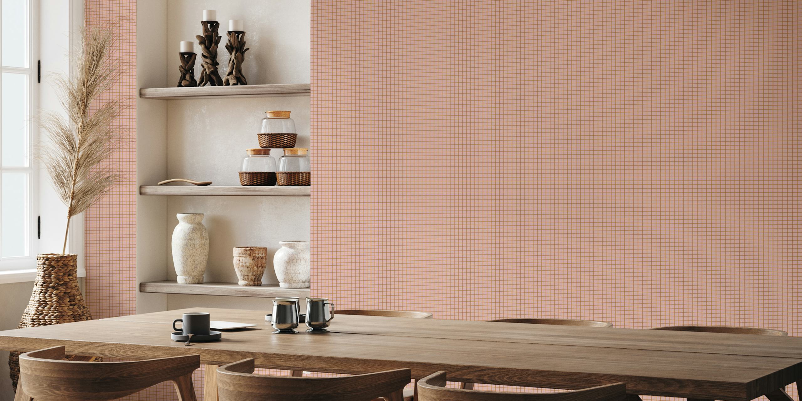 papel pintado Mini Grid Terra en una habitación