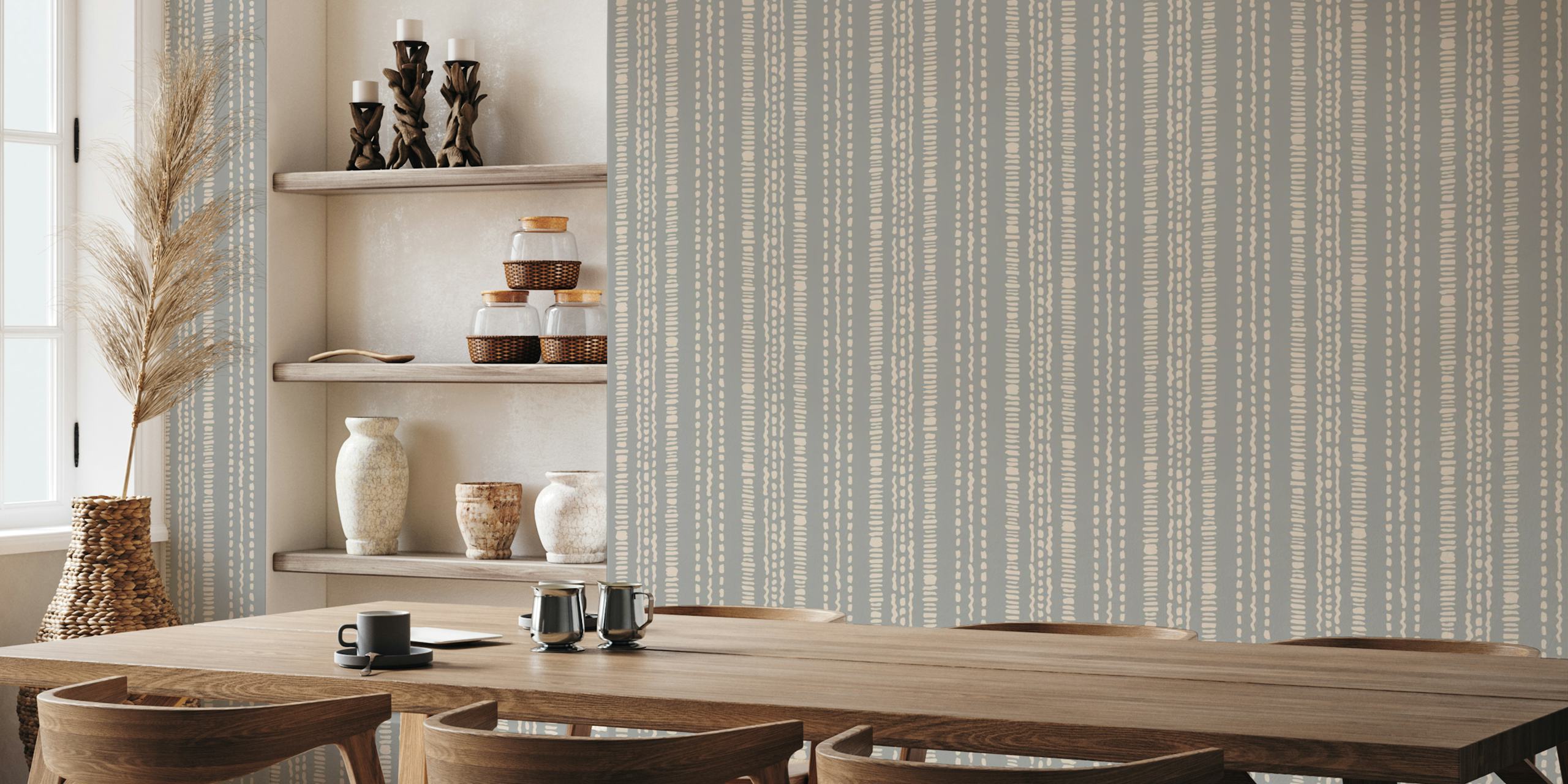Boho stripe neutral grey beige tapet i ett rum