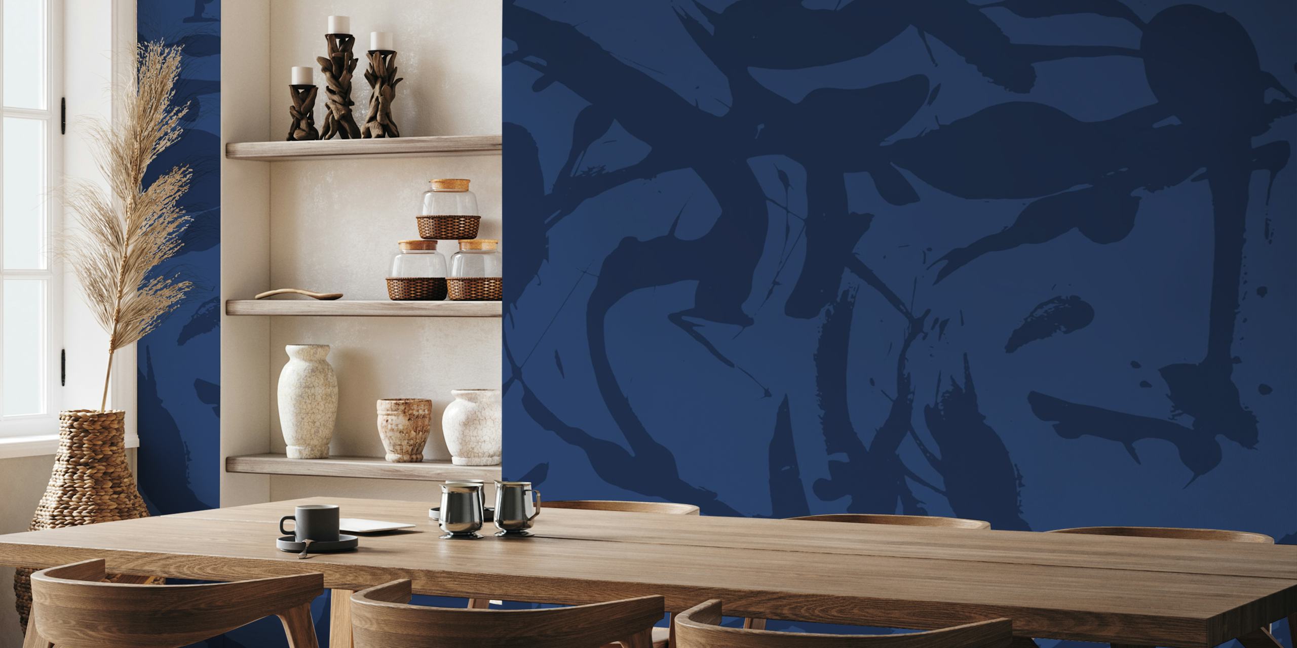 Navy blue abstract brushstroke pattern wallpaper