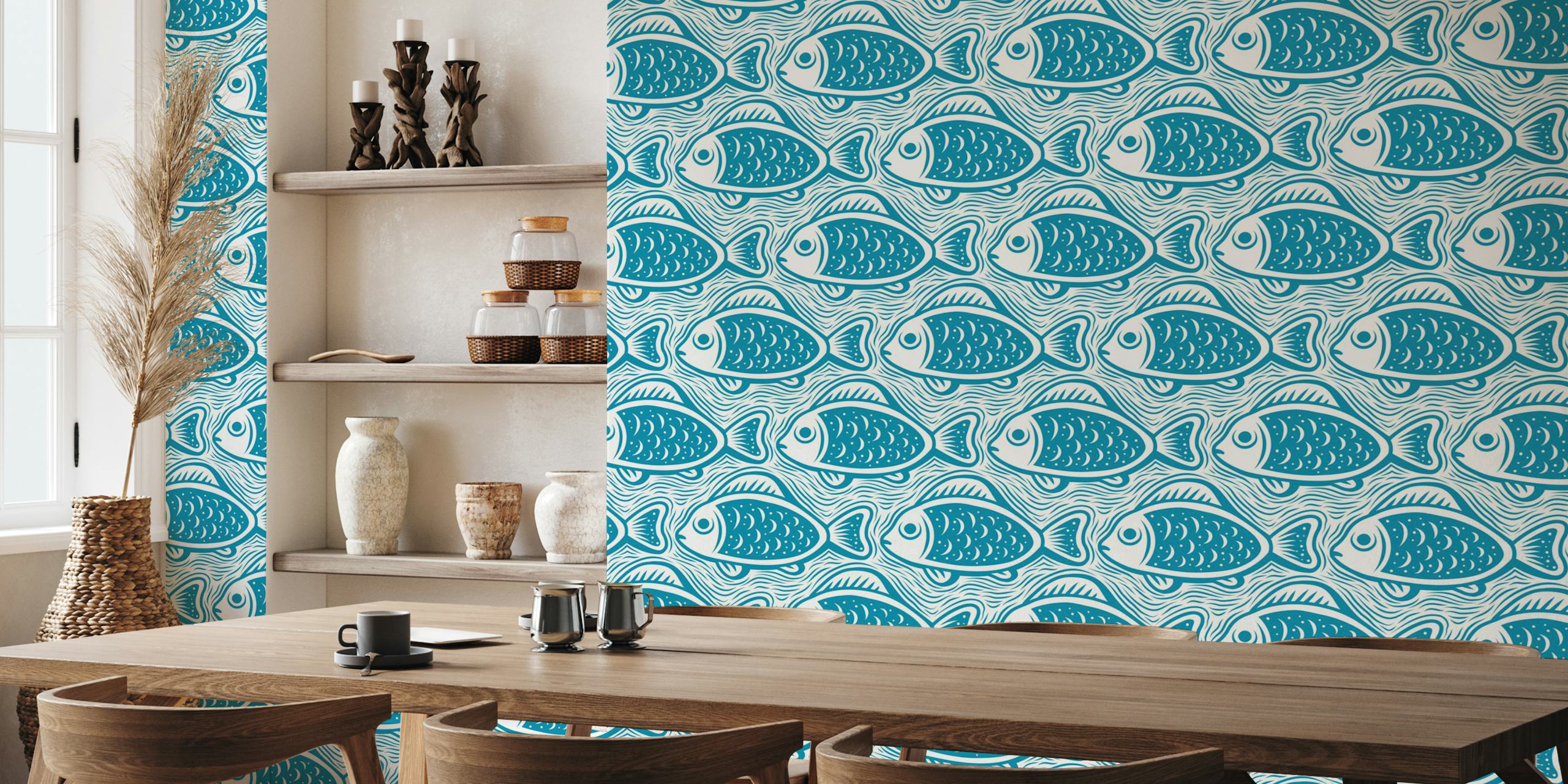 Design de papier peint à motif de poissons bleus