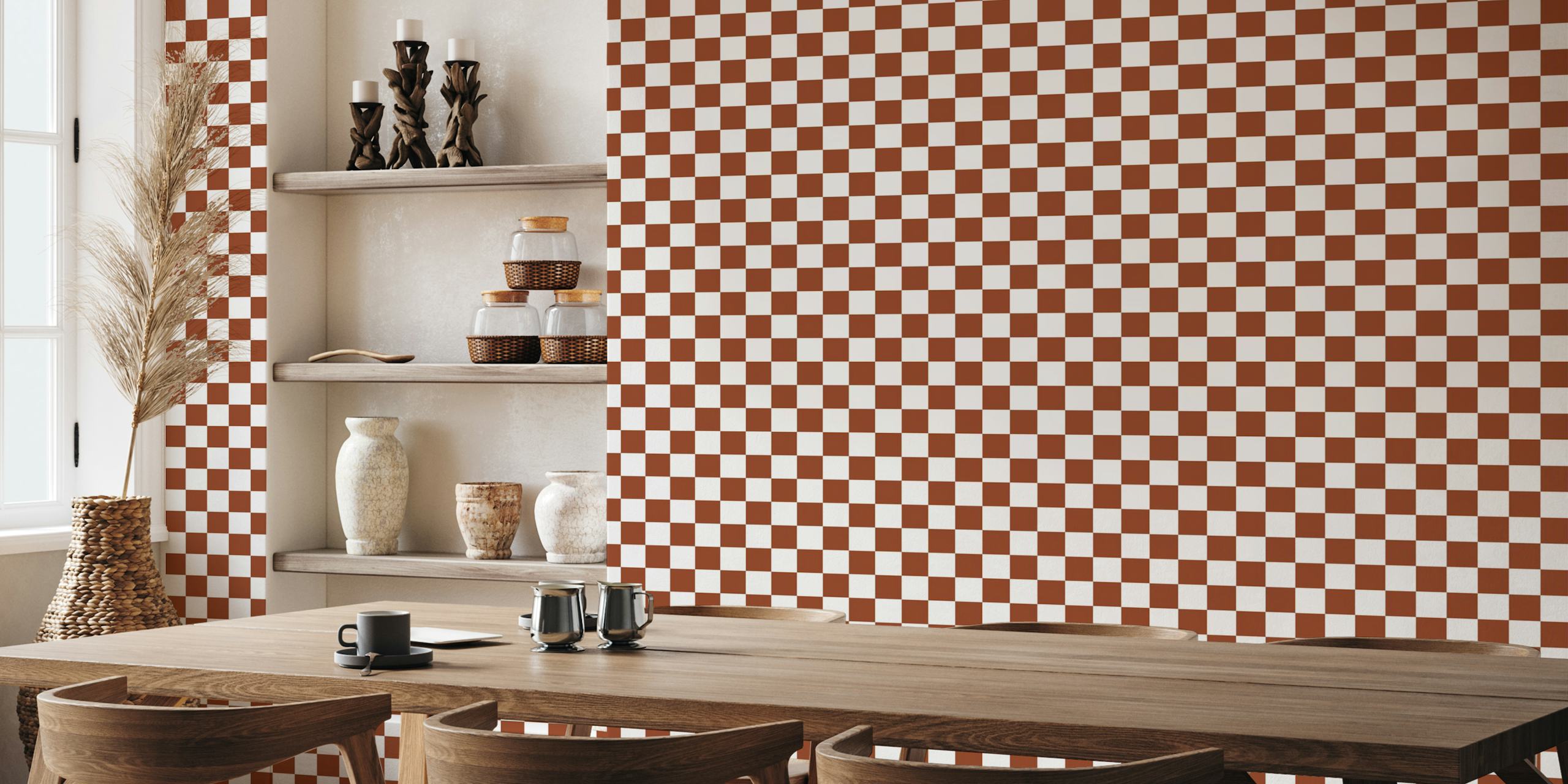 Brown and white checkerboard pattern wallpaper