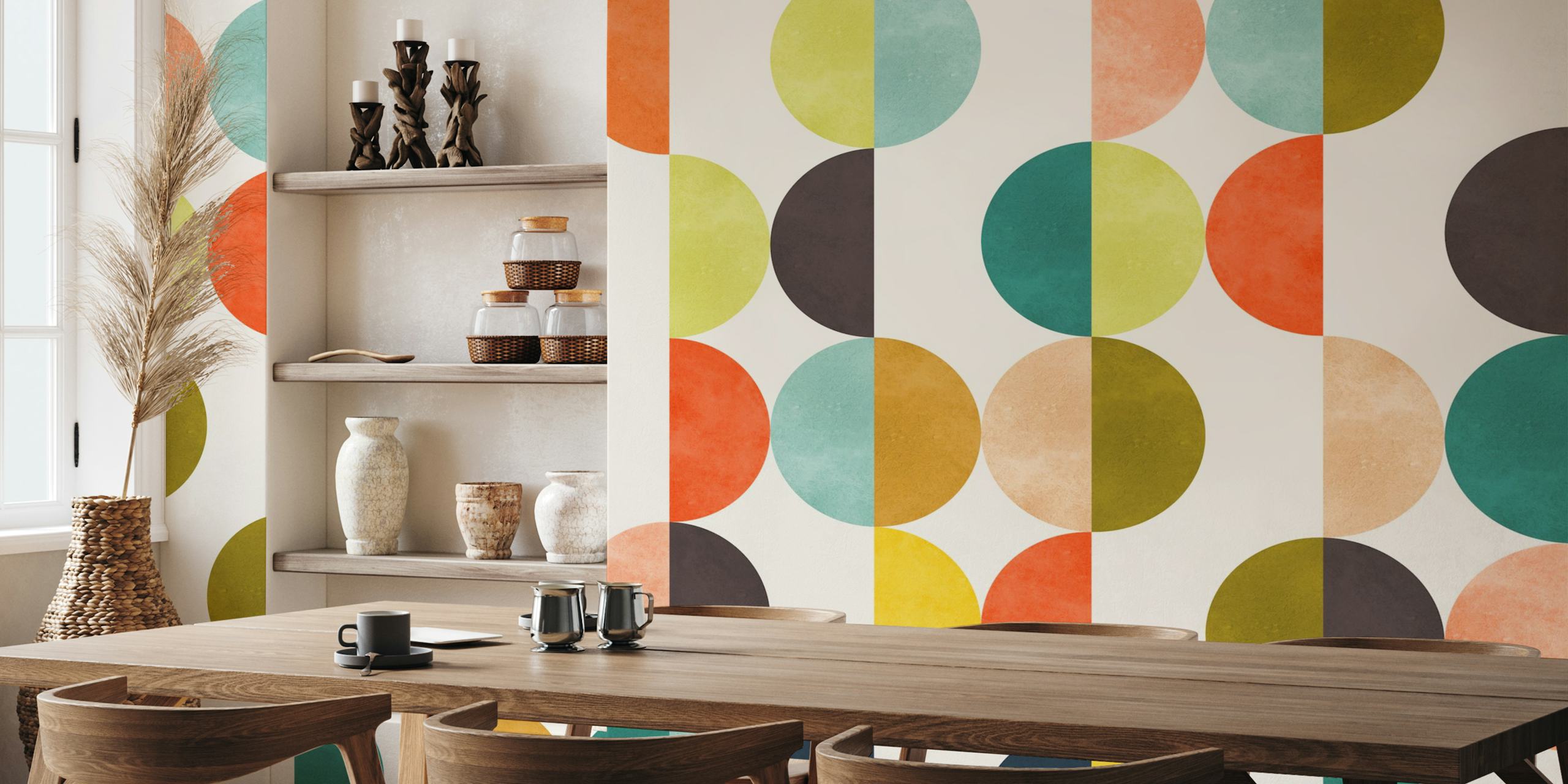 Papier peint abstrait avec des cercles superposés dans des couleurs douces