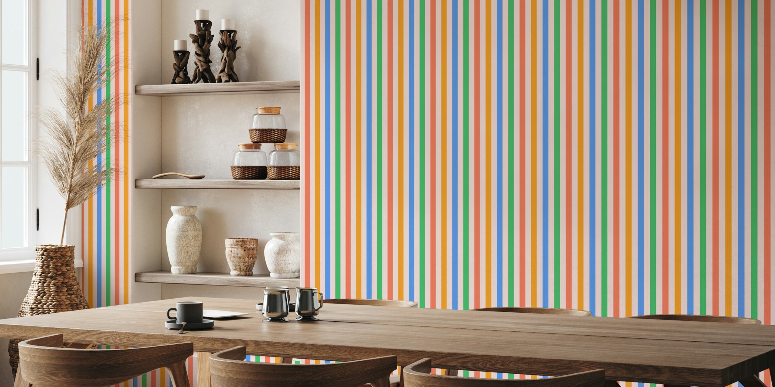 Colorful vertical striped wall mural in assorted widths and hues