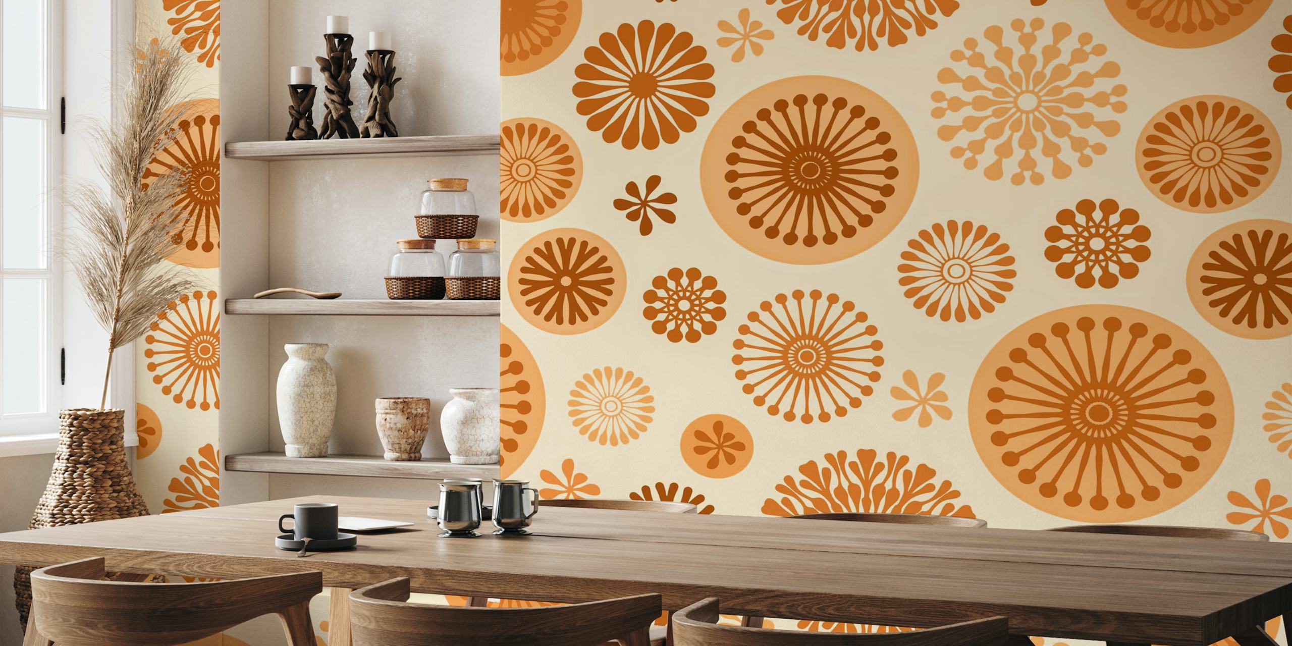 In The Realm Of Plants Orange Brown behang in een kamer