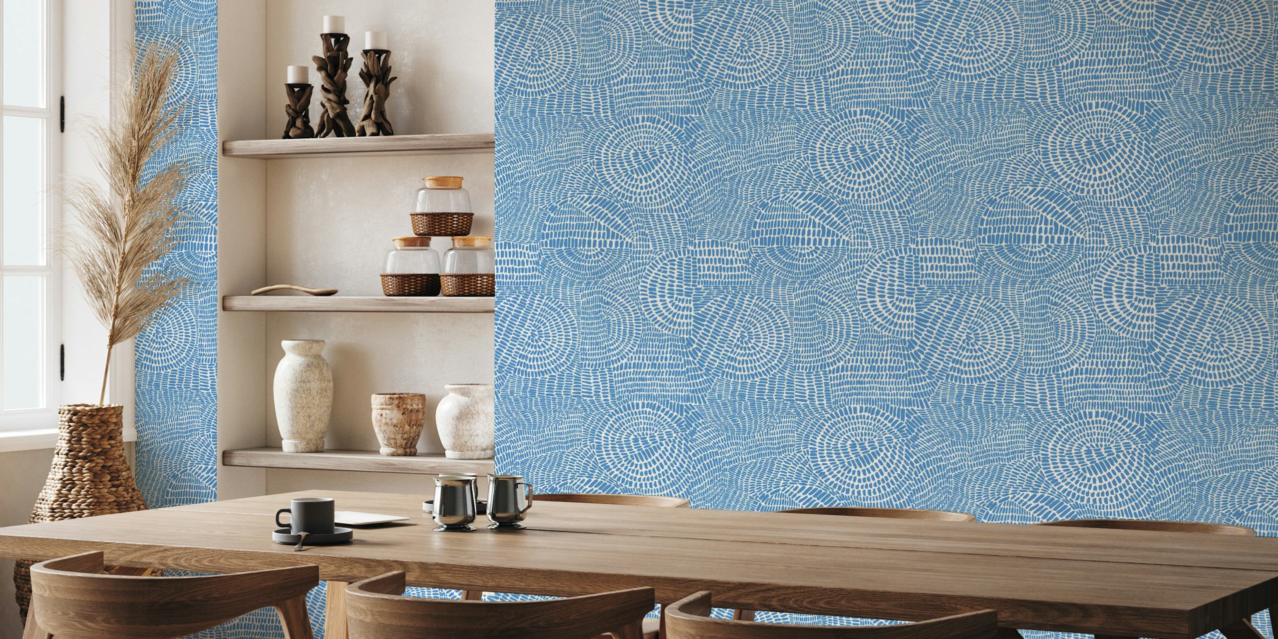 Lines in cobalt blue -tapetti huoneessa