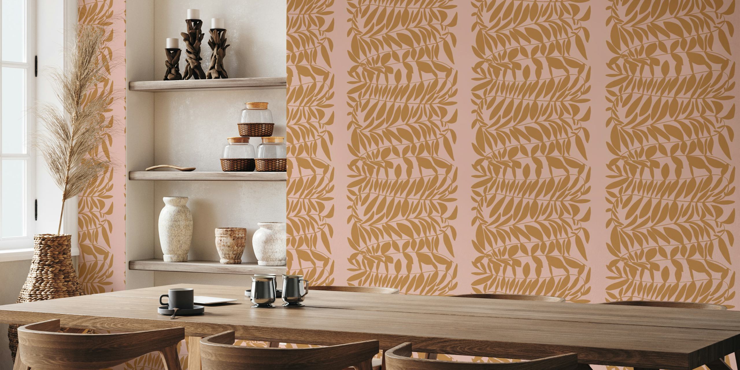 Botanical zarcillo vine wall mural on a clay-colored background
