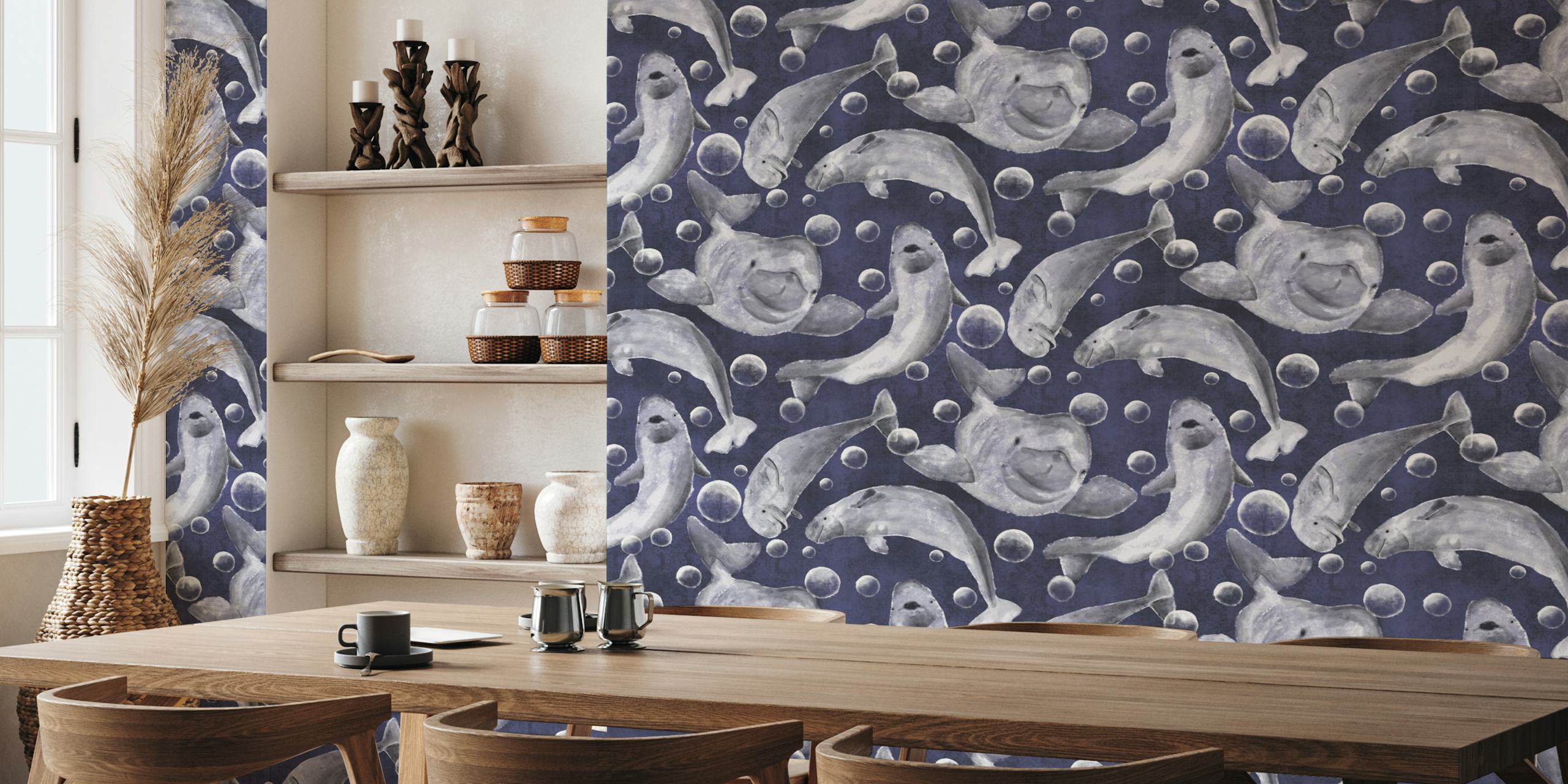 Beluga whales wallpaper in a room