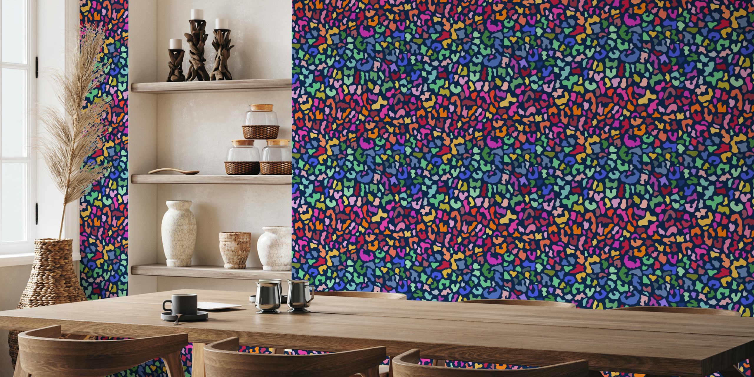 Colorful abstract animal print wall mural with rainbow patterns