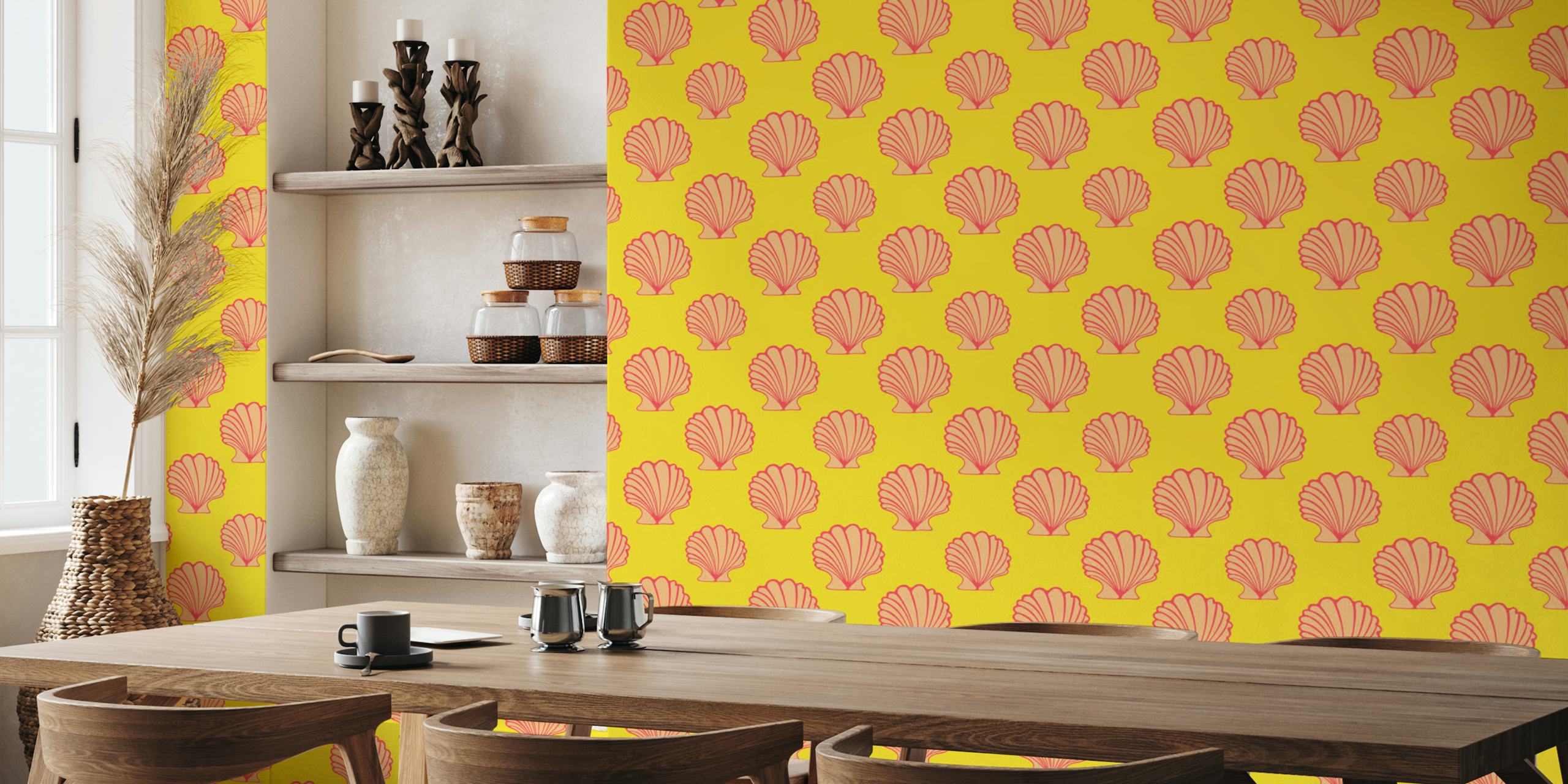 Cockles scallop seashell wallpaper in a room