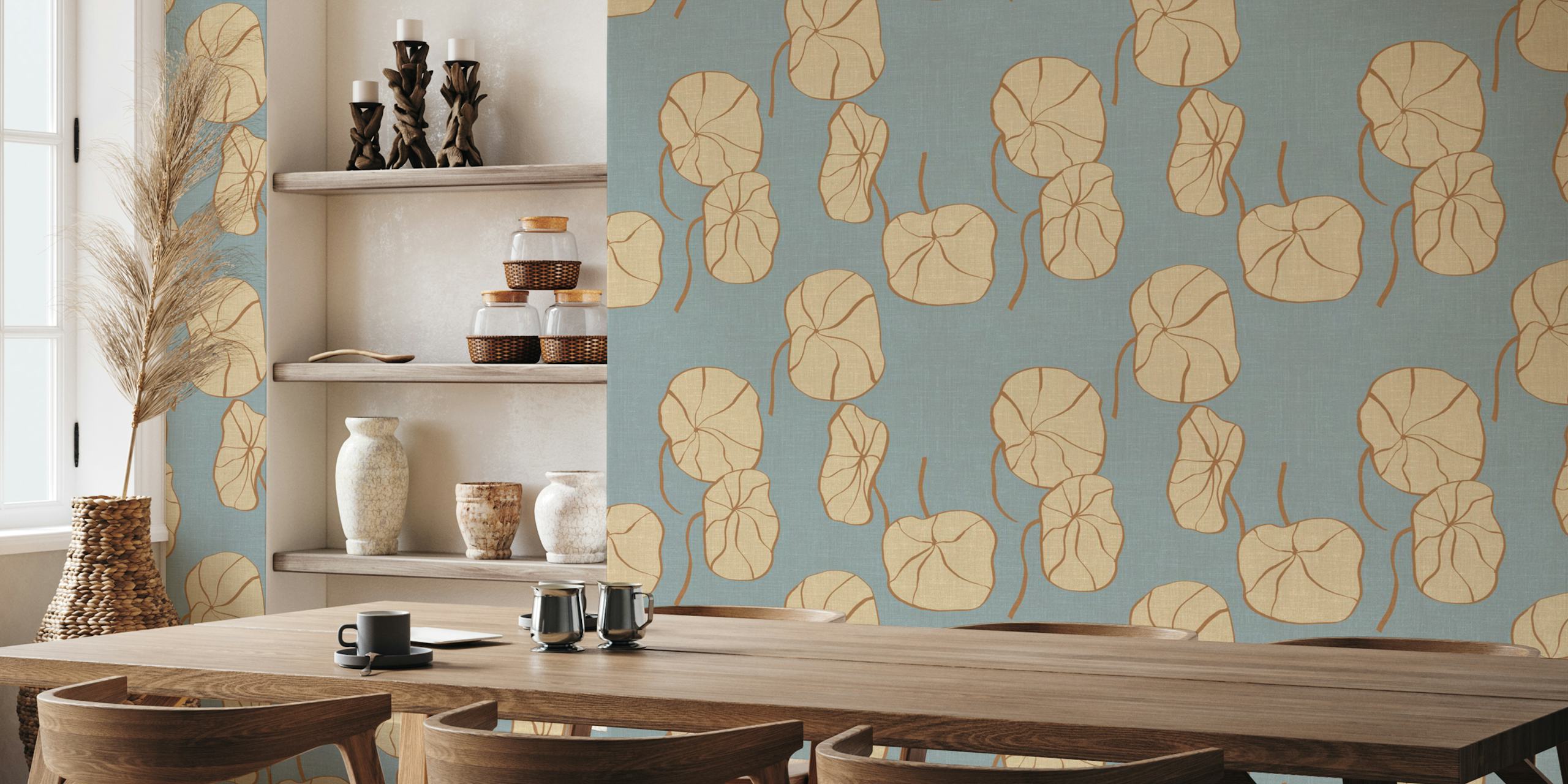 Lotus leaves wallpaper in a room setting
