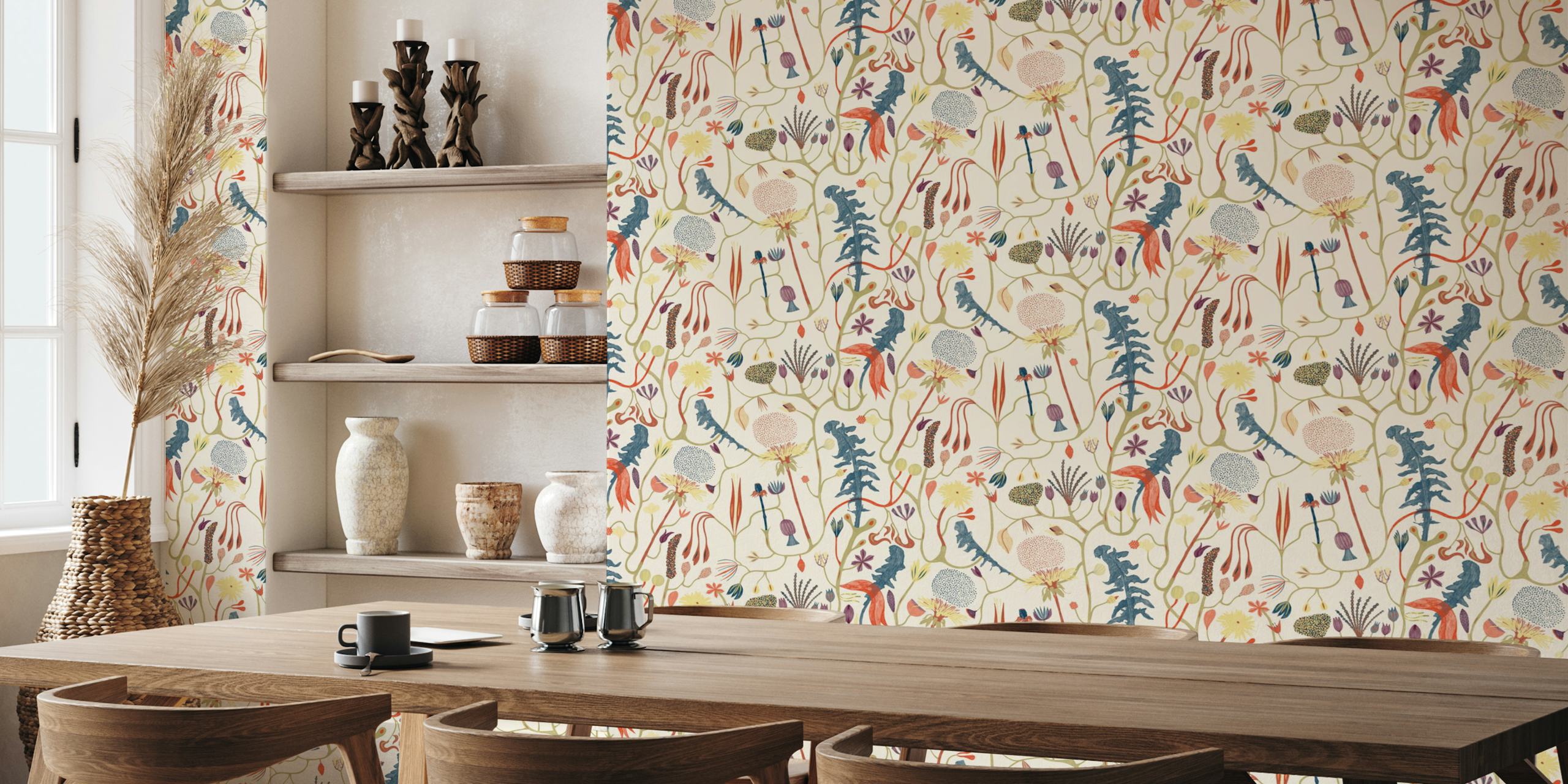 Floral wallpaper in a stylish room setting