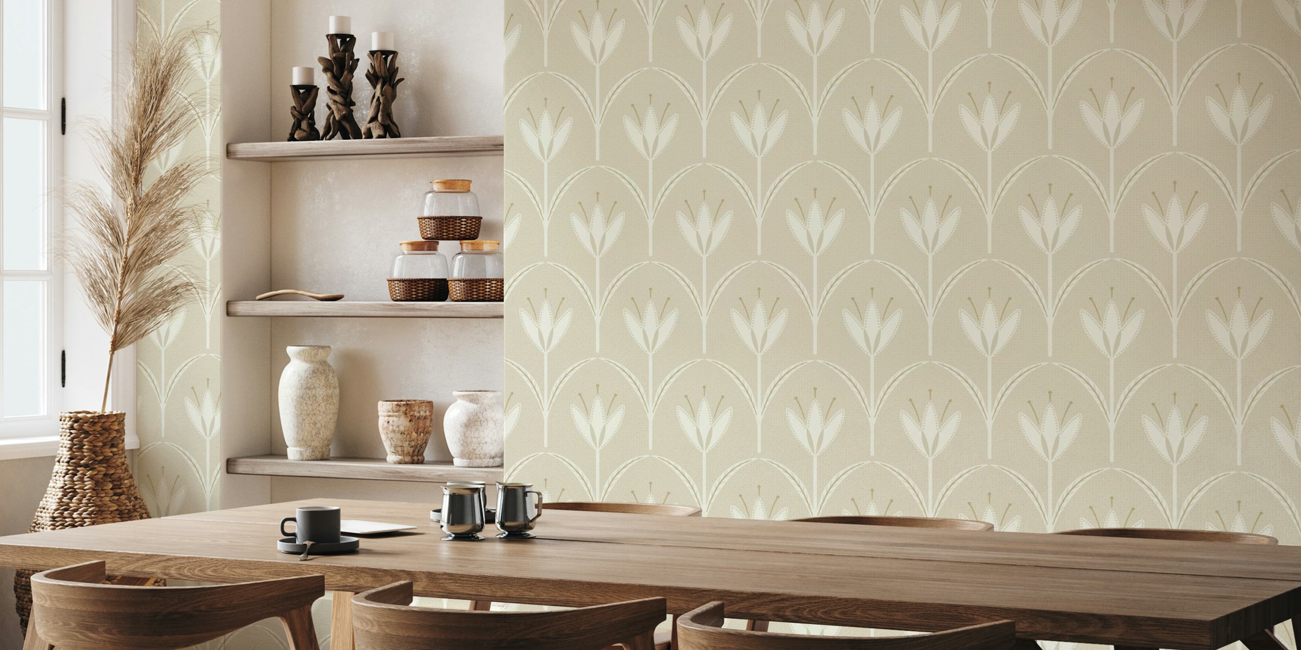 Classical simple flowers cream tapet i et rom