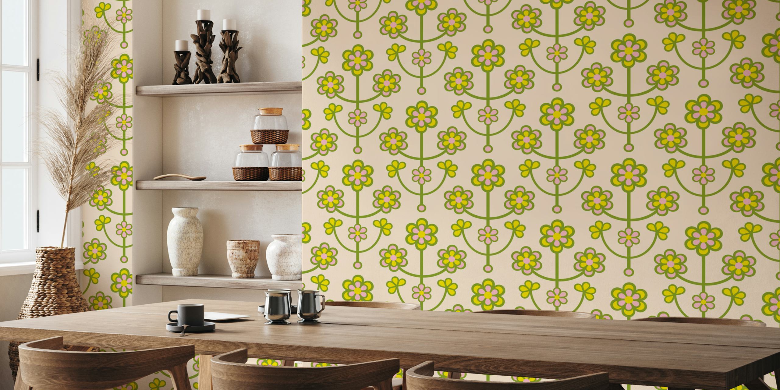 Daisy Chain Retro Scandi Floral Ταπετσαρία Σε Ένα Δωμάτιο