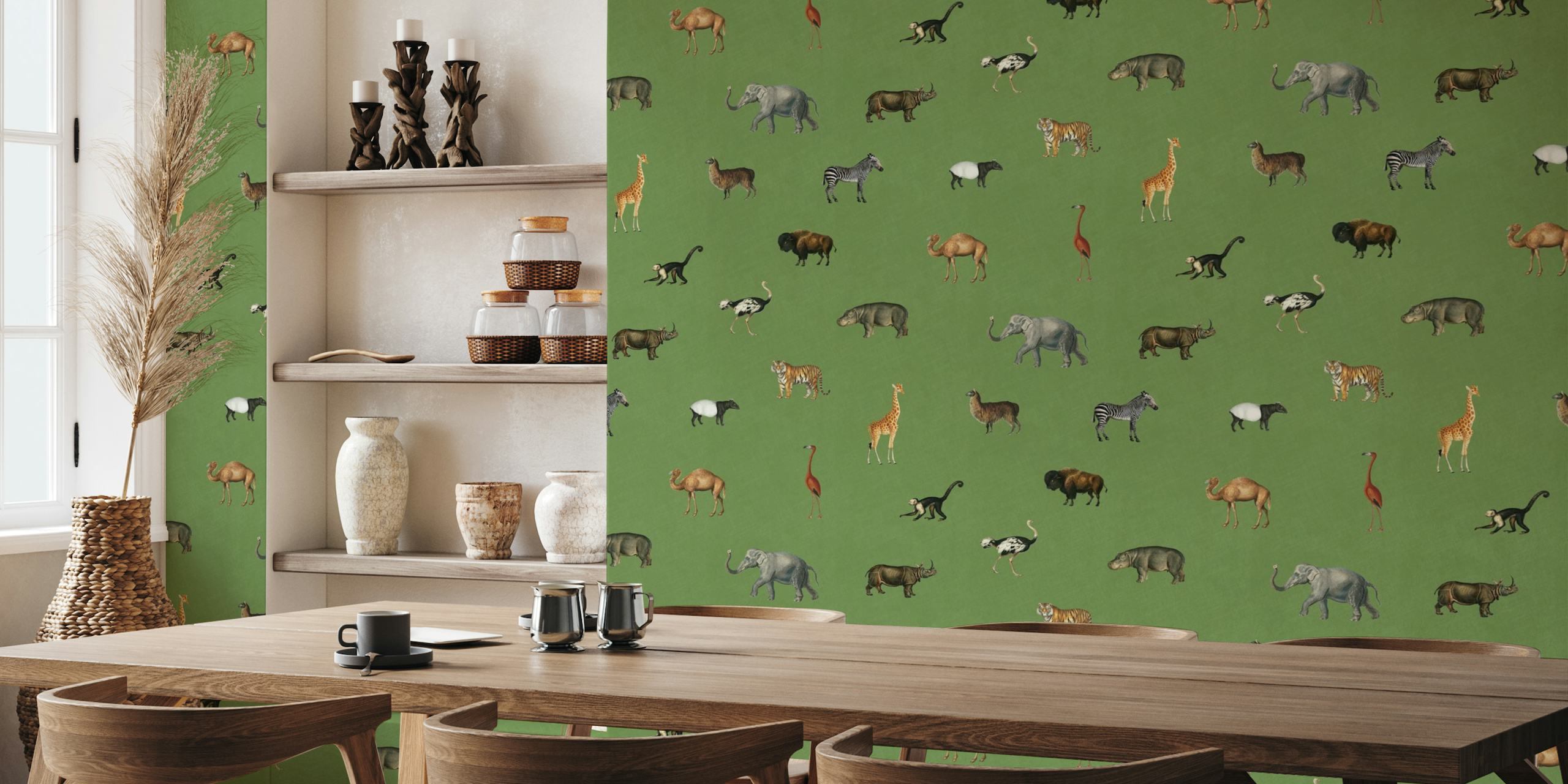 Savanna march in fresh olive green wallpaper