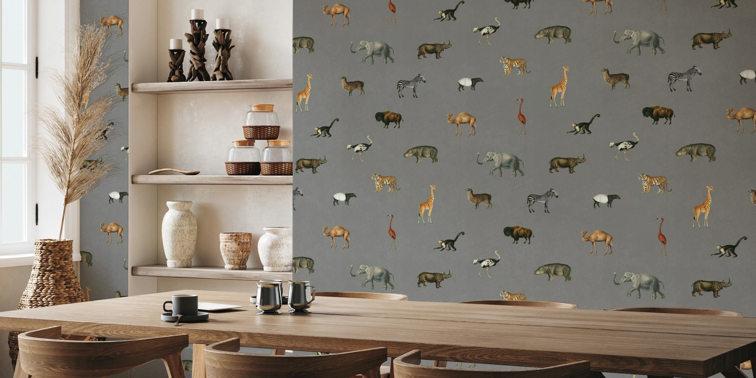 Savanna march in grey wallpaper