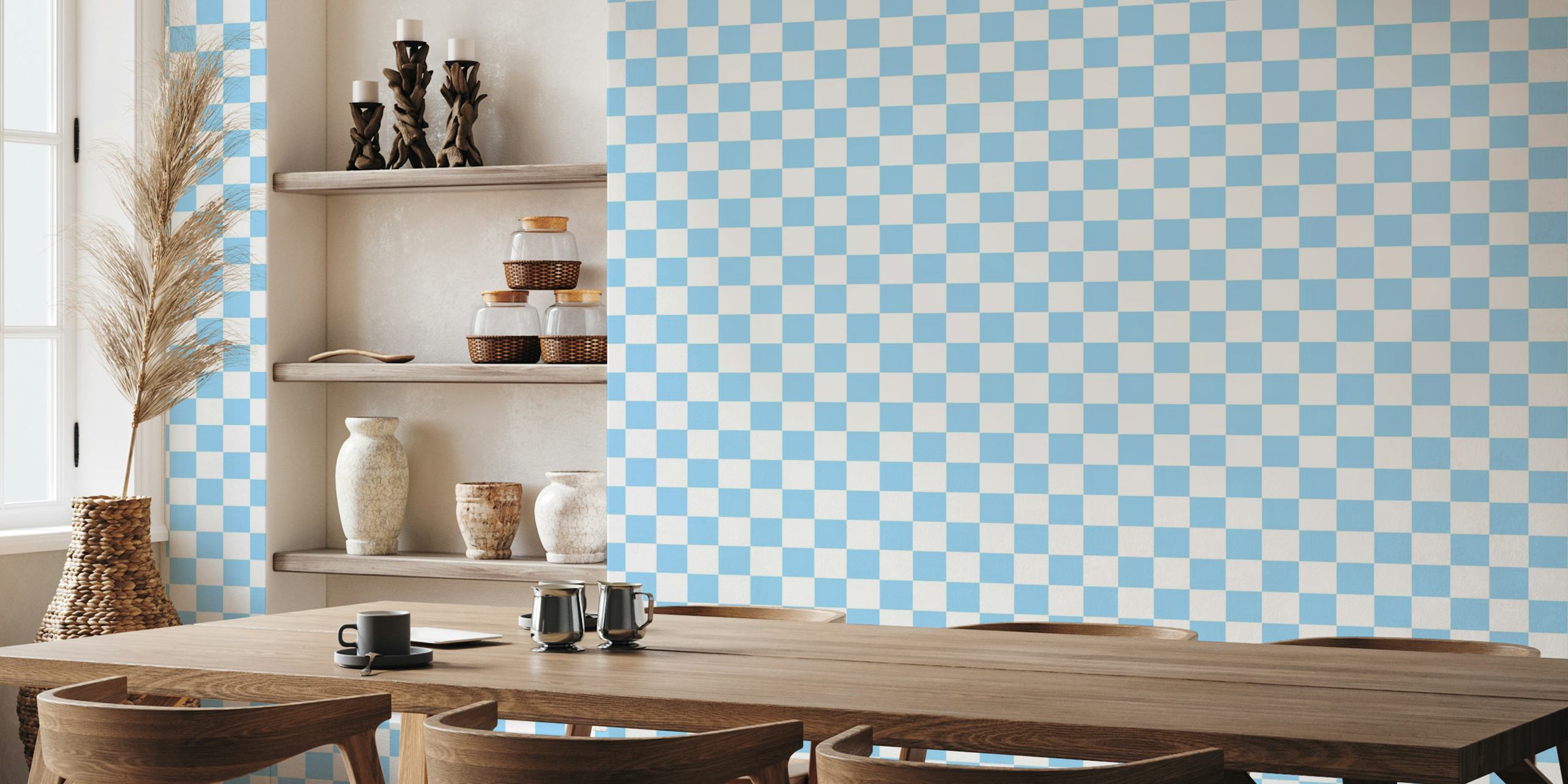 Light Blue Checker Wallpaper | happywall.com