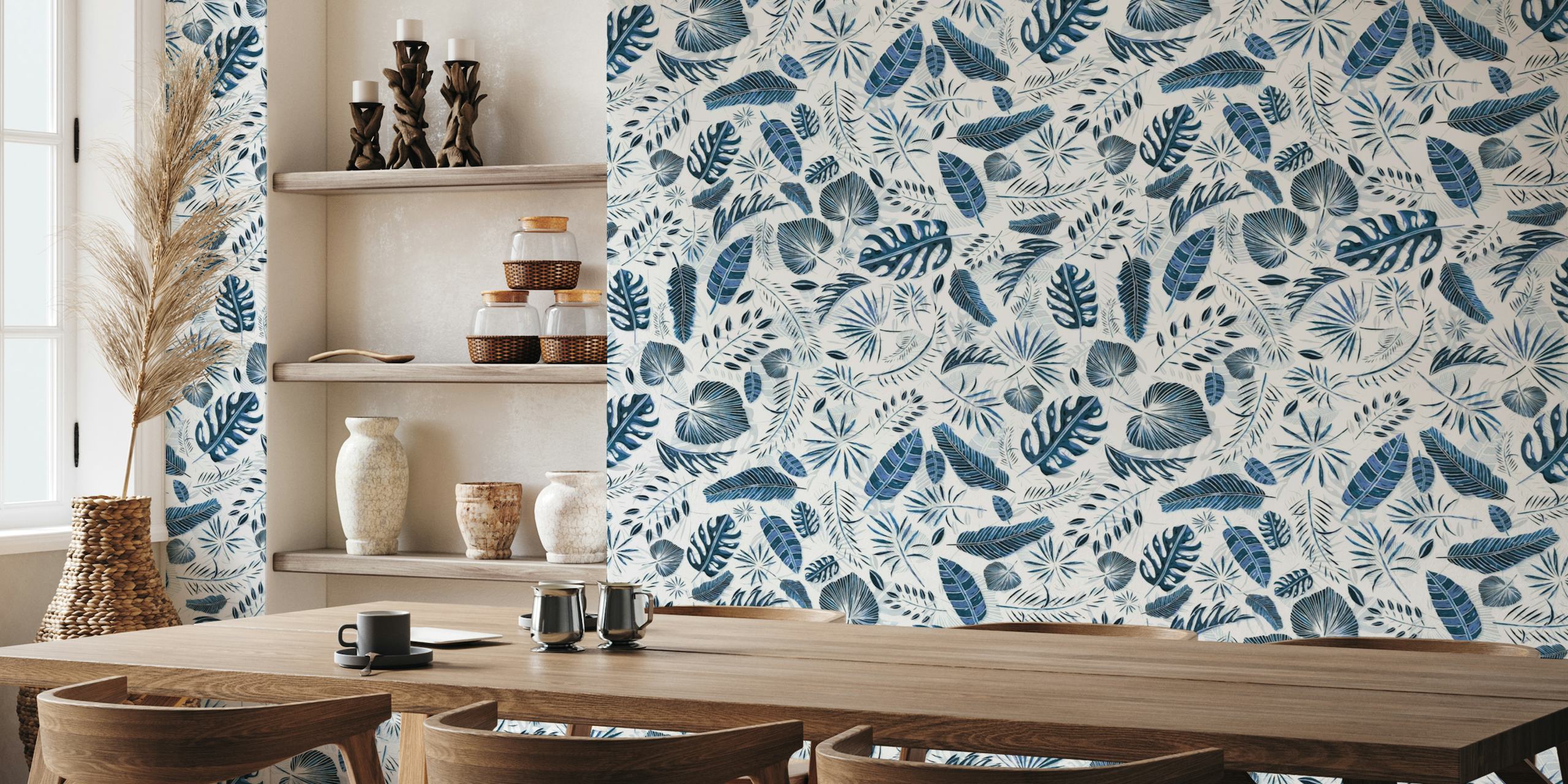 Exotic Palm Leaves Blue wallpaper