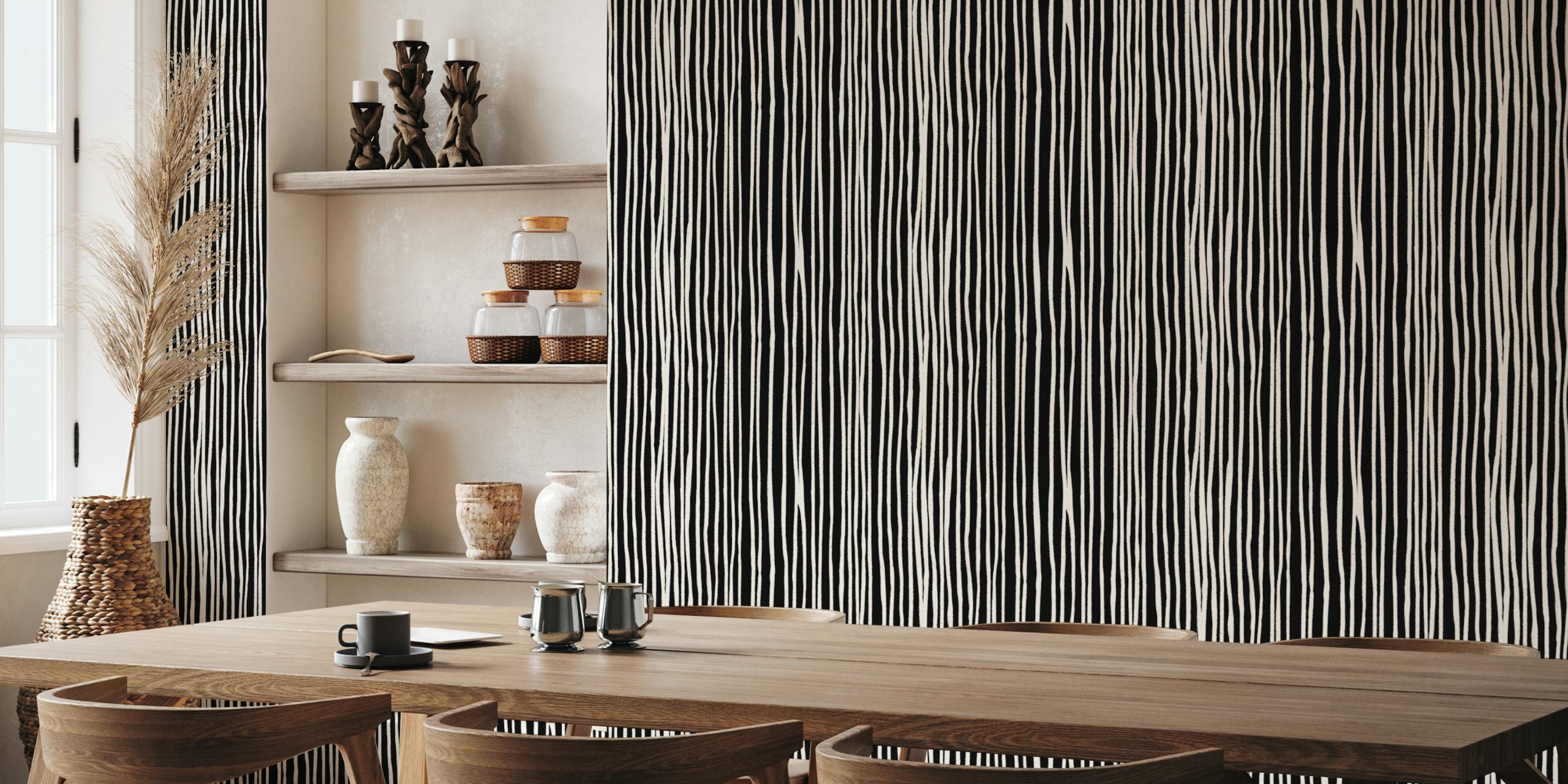 Diseño de papel tapiz Striped Black en una habitación