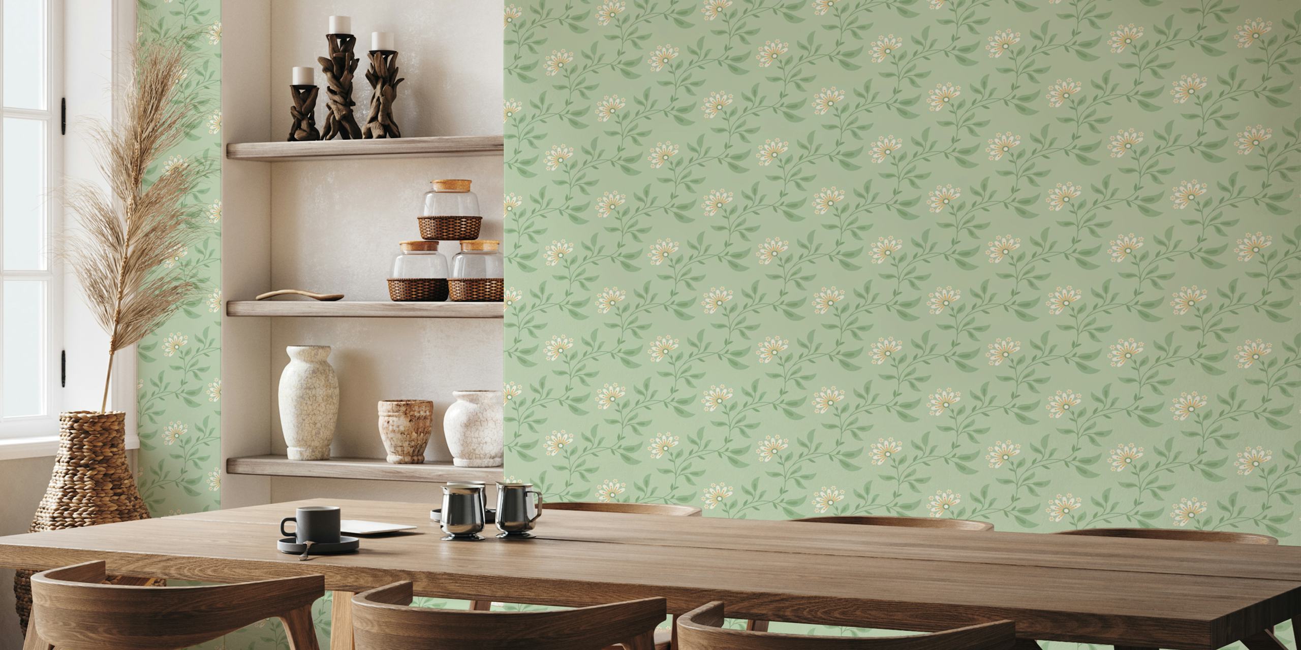 Trailing Floral tapetti sävyssä sage green