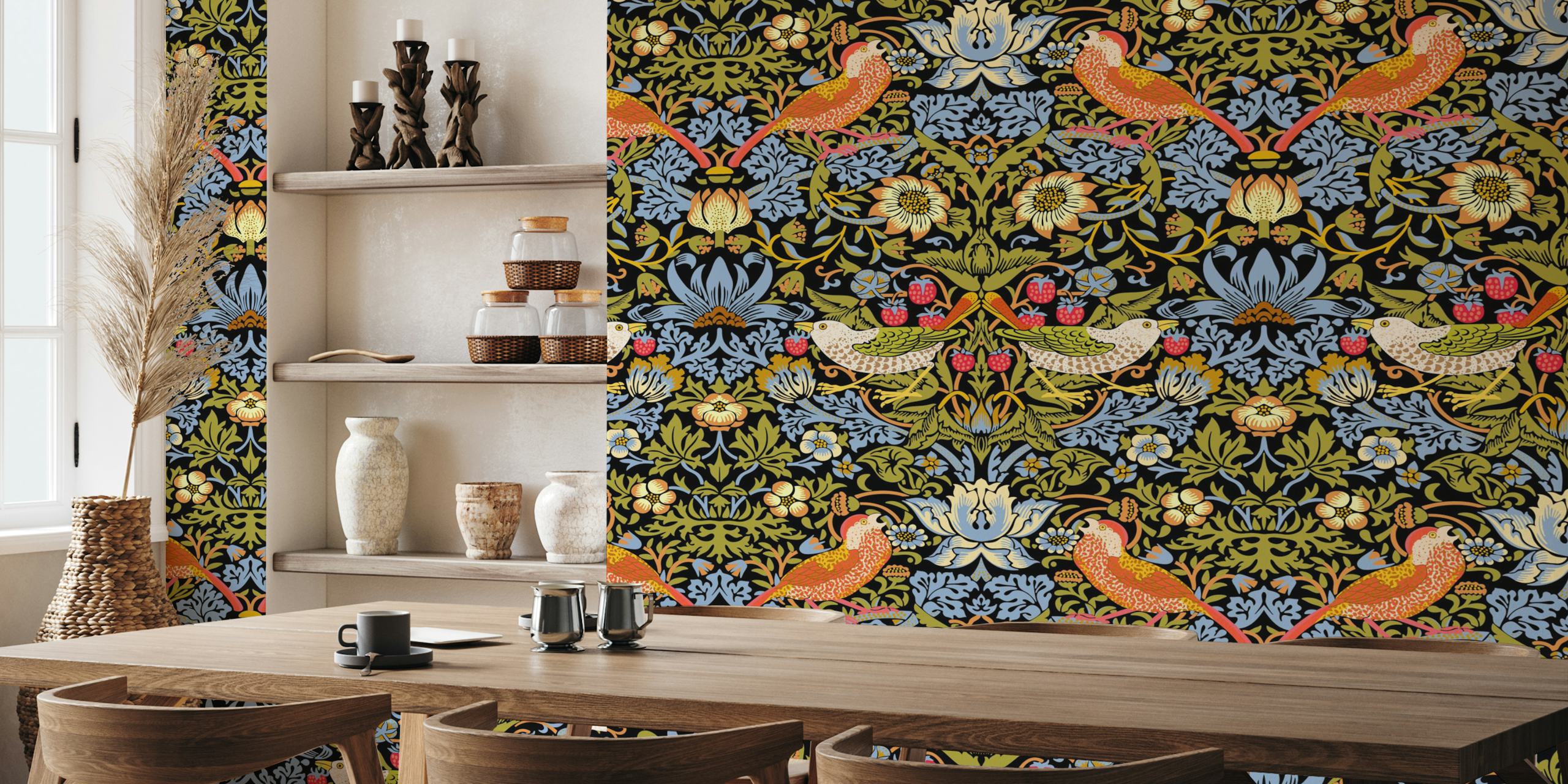 Ταπετσαρία Vintage Strawberry Thief σε ένα δωμάτιο